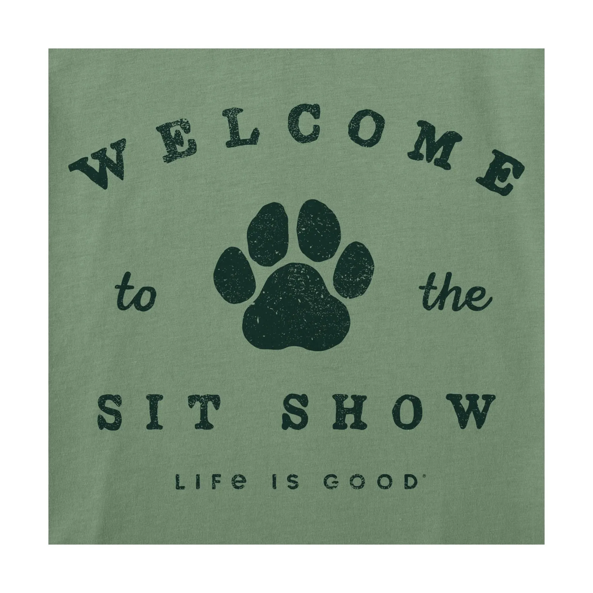StretchFit Life Is Good Women's Welcome to the Sit Show Short Sleeve Crusher Vee - Granite Green