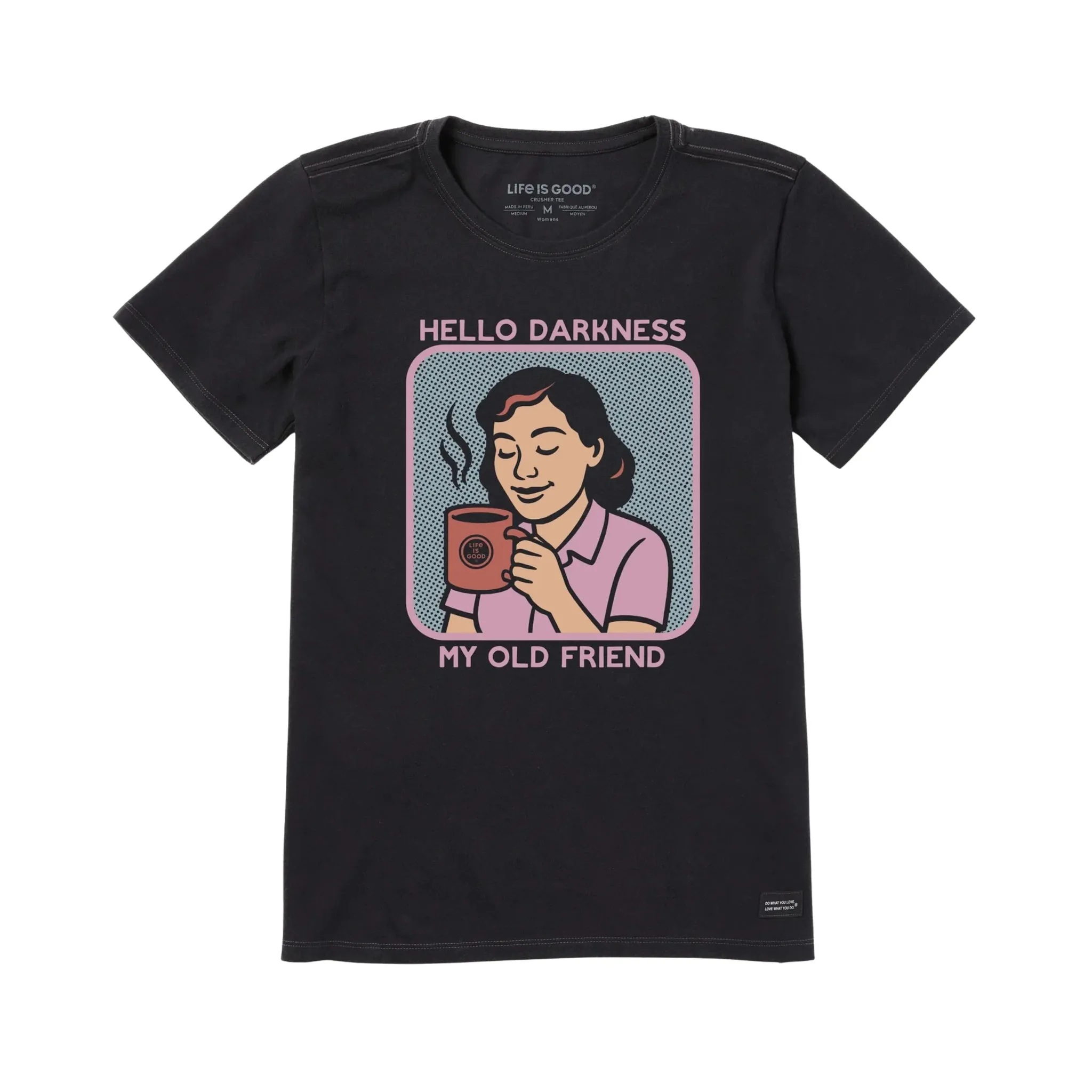 AbrasionResistant Edging Soft Sweater Life Is Good Women's Bert's Shirts Hello Darkness Short Sleeve Crusher Tee - Faded Black