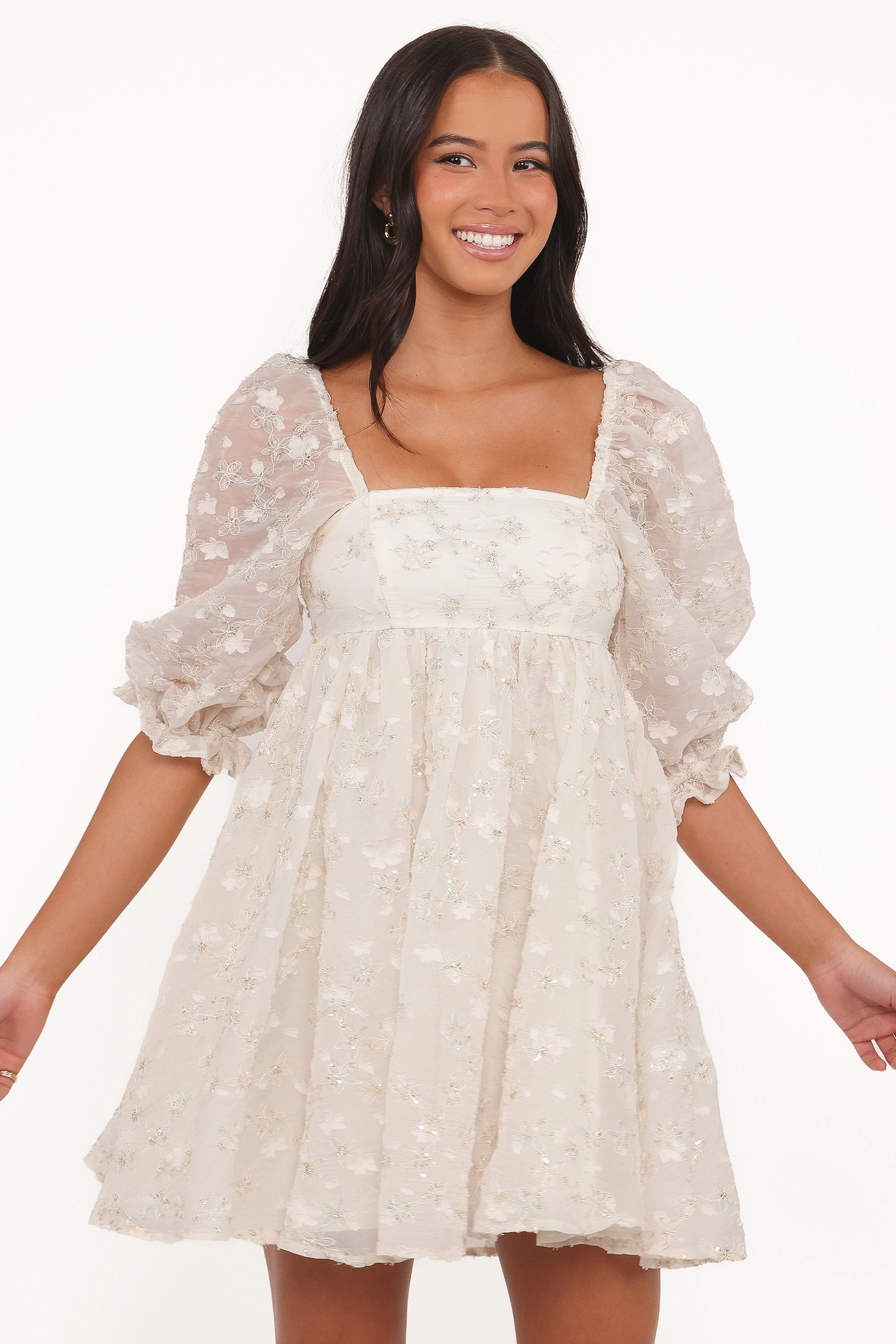 Lightweight-Structure Lillan Mini Dress - Ivory Sequin