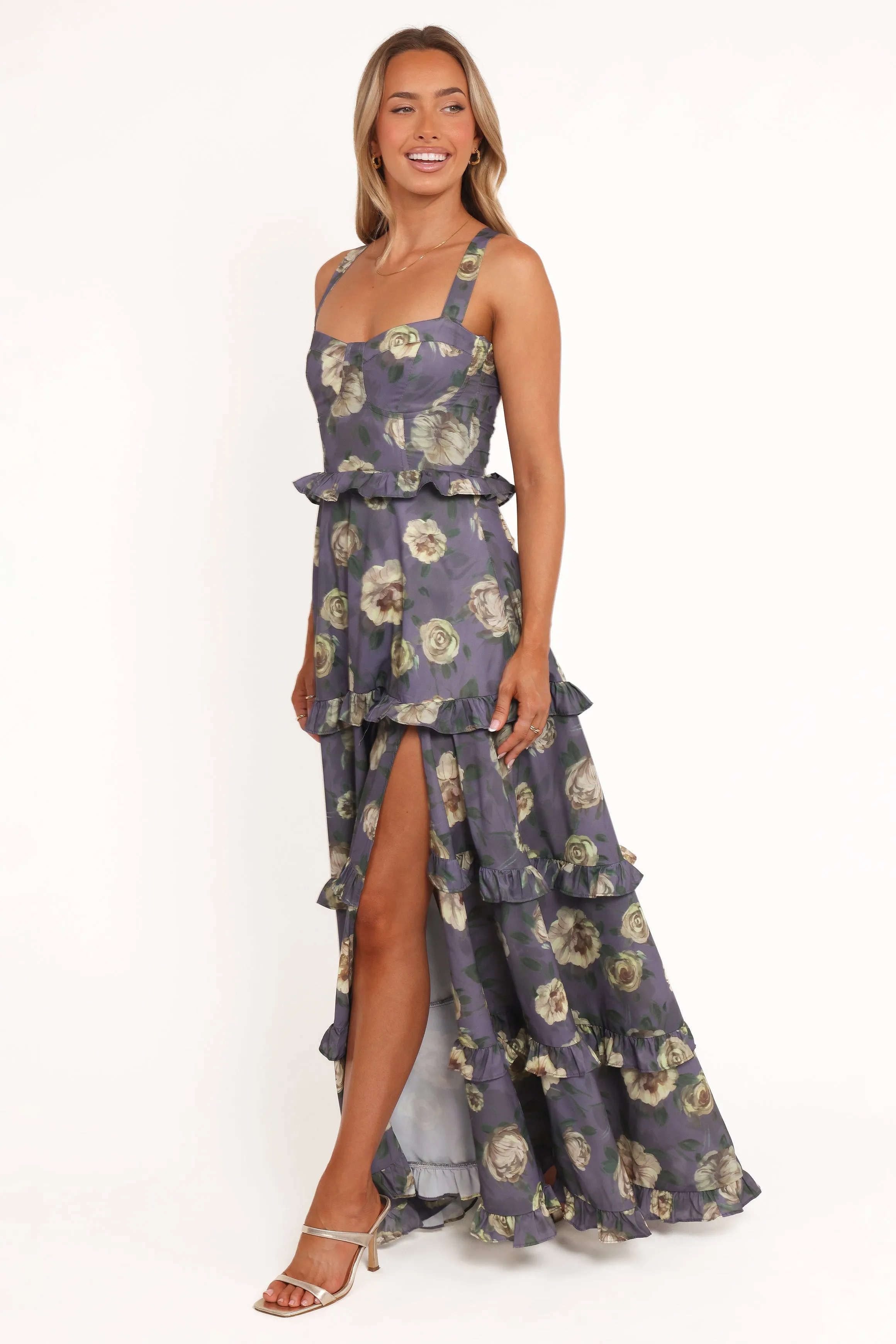 Lillee Tiered Maxi Dress - Lavender Floral UV-Resistant Youthful Look