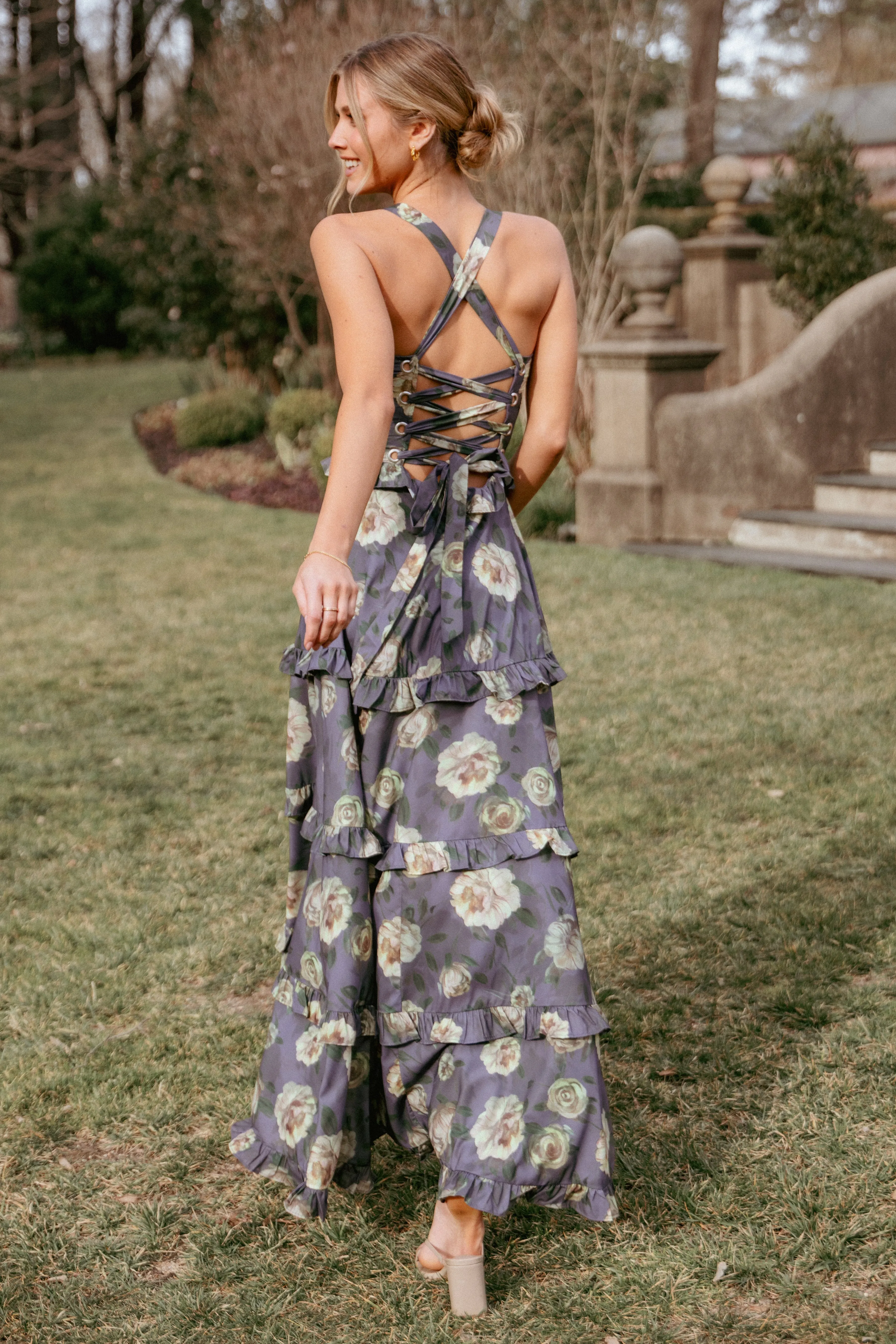Lillee Tiered Maxi Dress - Lavender Floral Flowy summer gown
