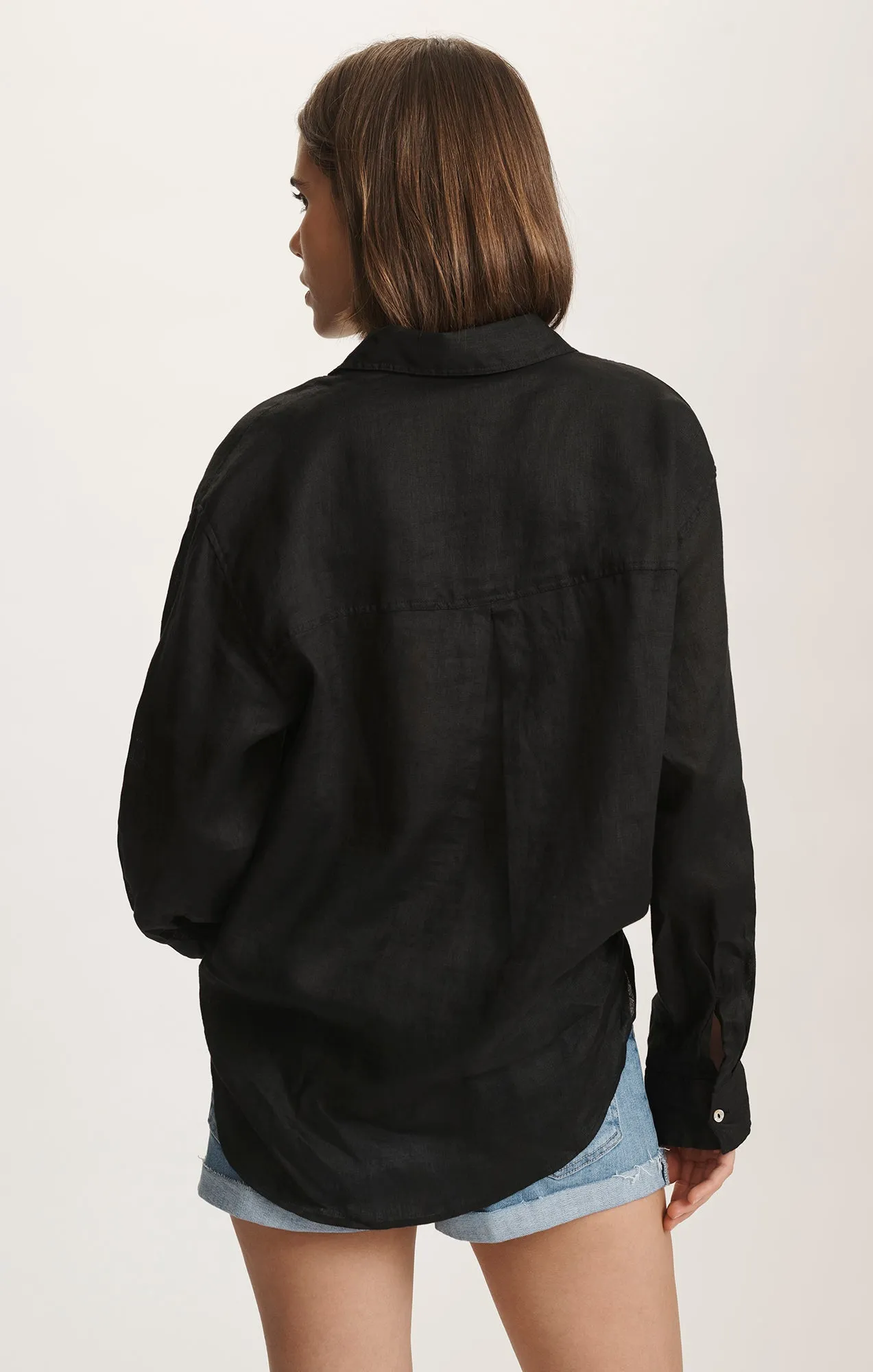 Active Layer Active Wear LINEN BUTTON-UP SHIRT IN BLACK