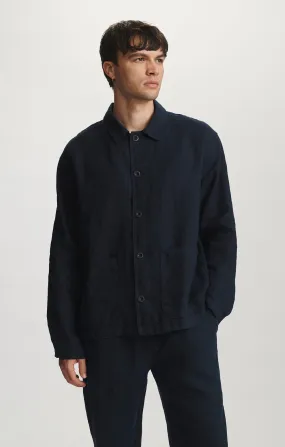 Vintage Wash LINEN DOUBLE POCKET BUTTON-UP SHIRT IN DARK SAPPHIRE