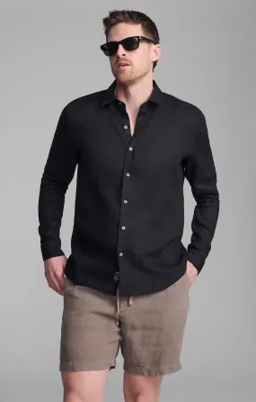 Affordable Fashion LINEN LONG SLEEVE BUTTON-UP SHIRT IN BLACK