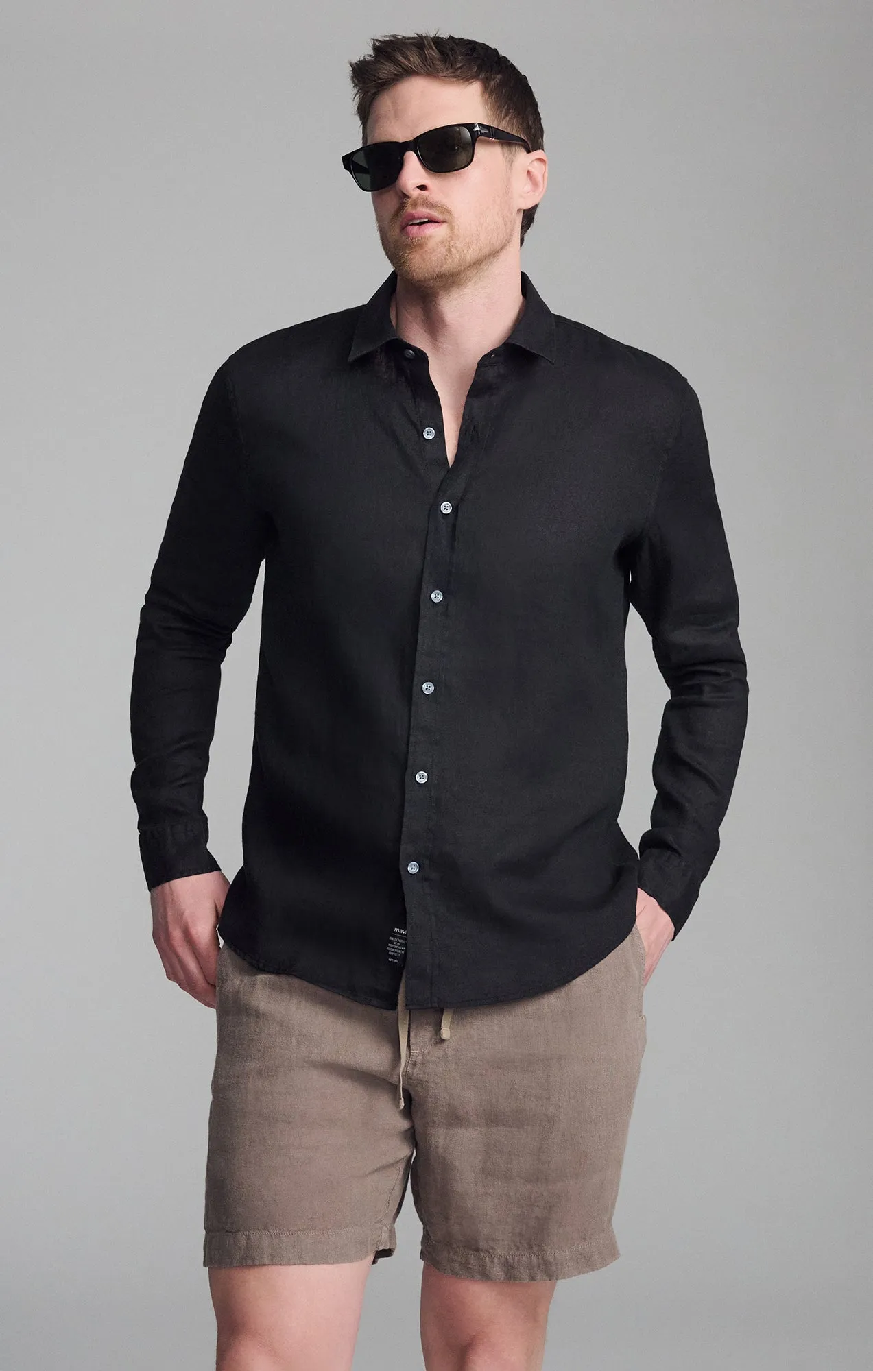Affordable Fashion LINEN LONG SLEEVE BUTTON-UP SHIRT IN BLACK
