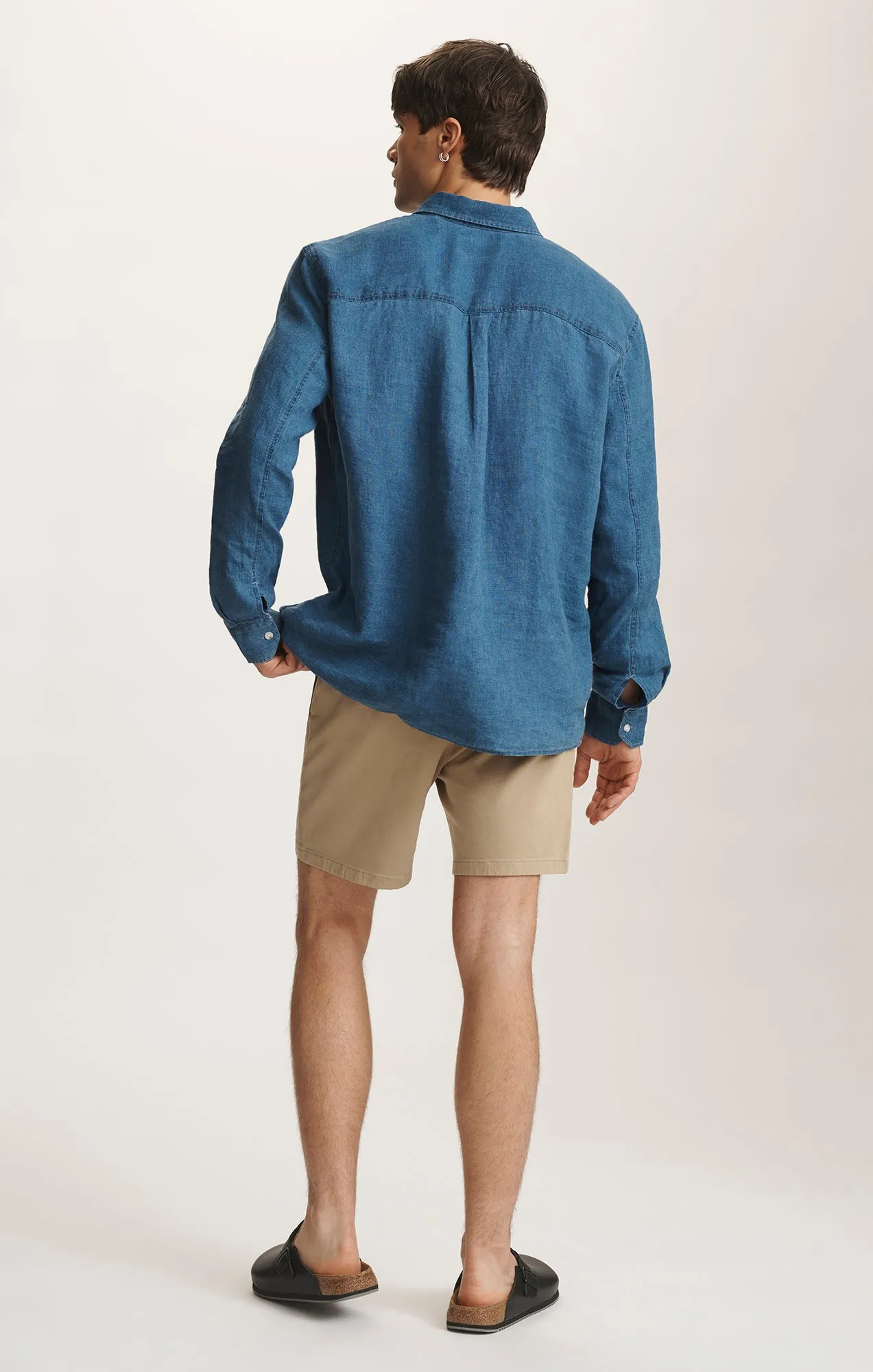 Printed design LINEN LONG SLEEVE BUTTON-UP SHIRT IN INDIGO