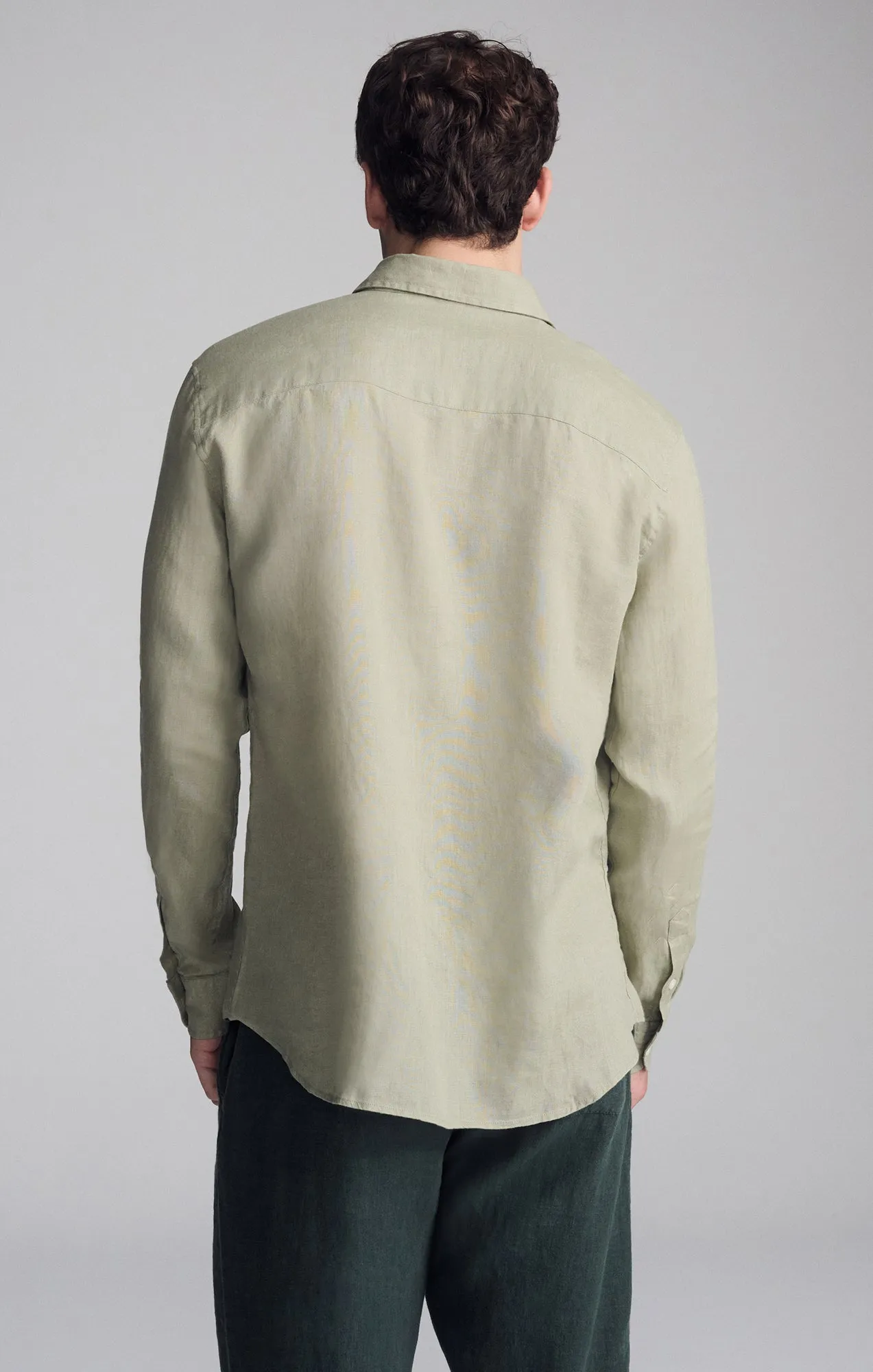 Gradient effect Everyday Fashion LINEN LONG SLEEVE BUTTON-UP SHIRT IN SEAGRASS