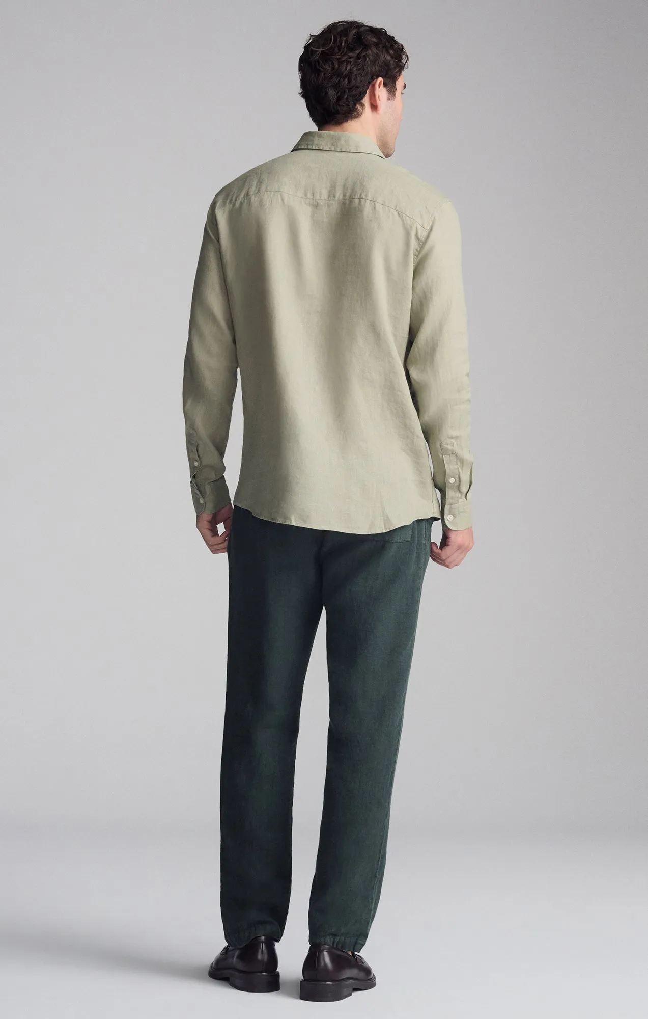 Elegant Finish Trendy Comfort LINEN LONG SLEEVE BUTTON-UP SHIRT IN SEAGRASS