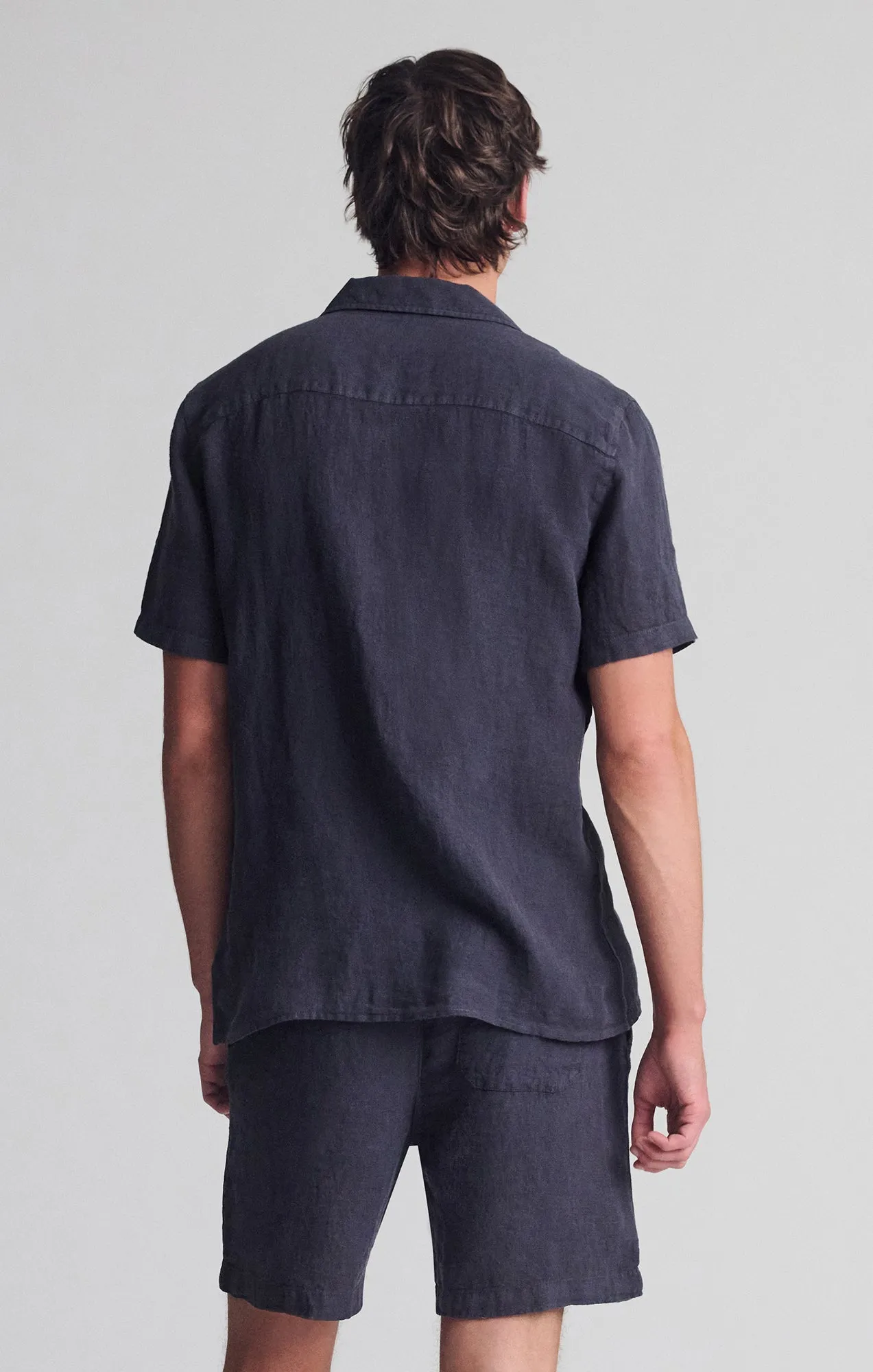 Waffle Weave LINEN SHORT SLEEVE SHIRT IN PERISCOPE