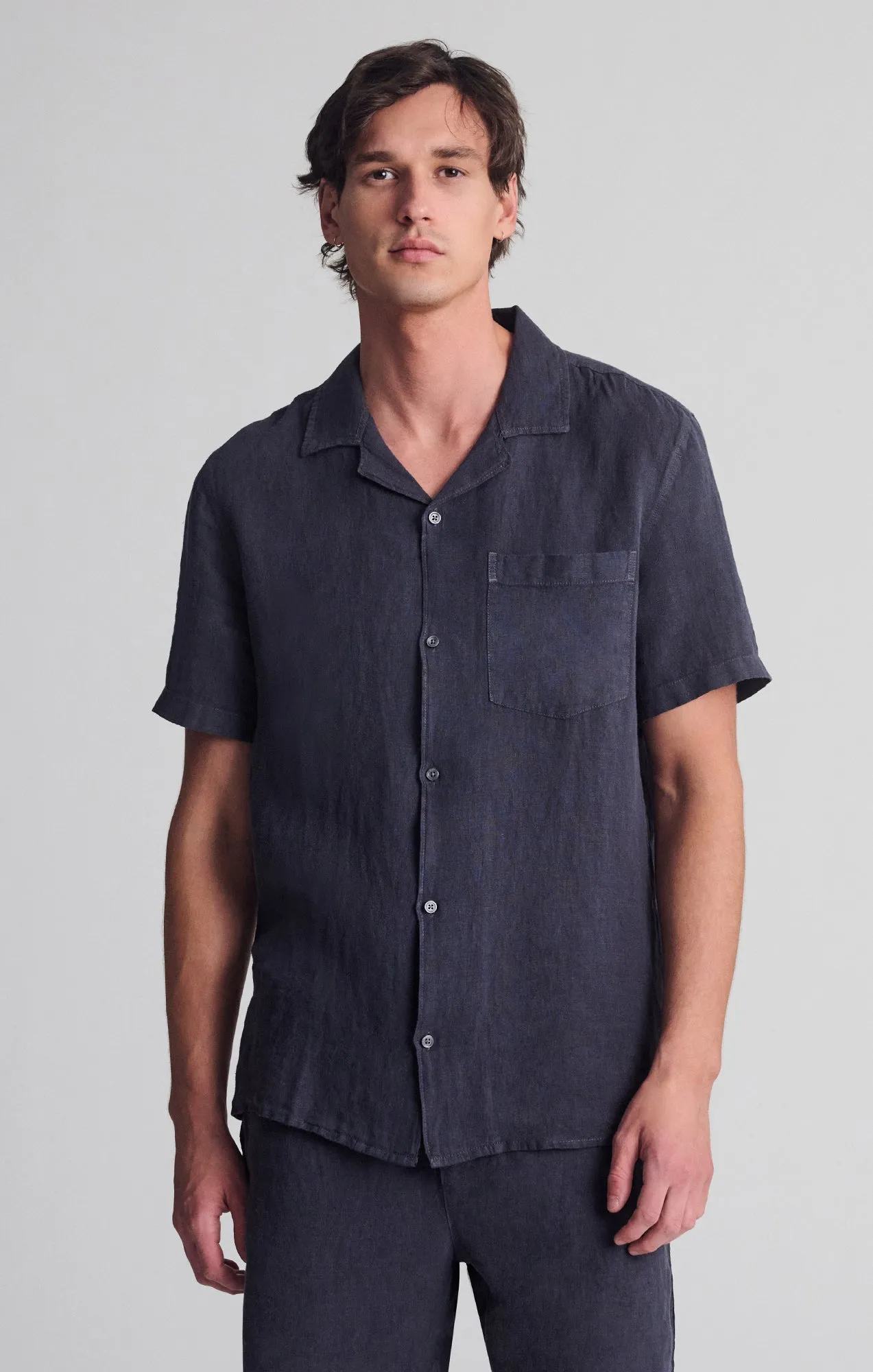 Midweight Textile LINEN SHORT SLEEVE SHIRT IN PERISCOPE