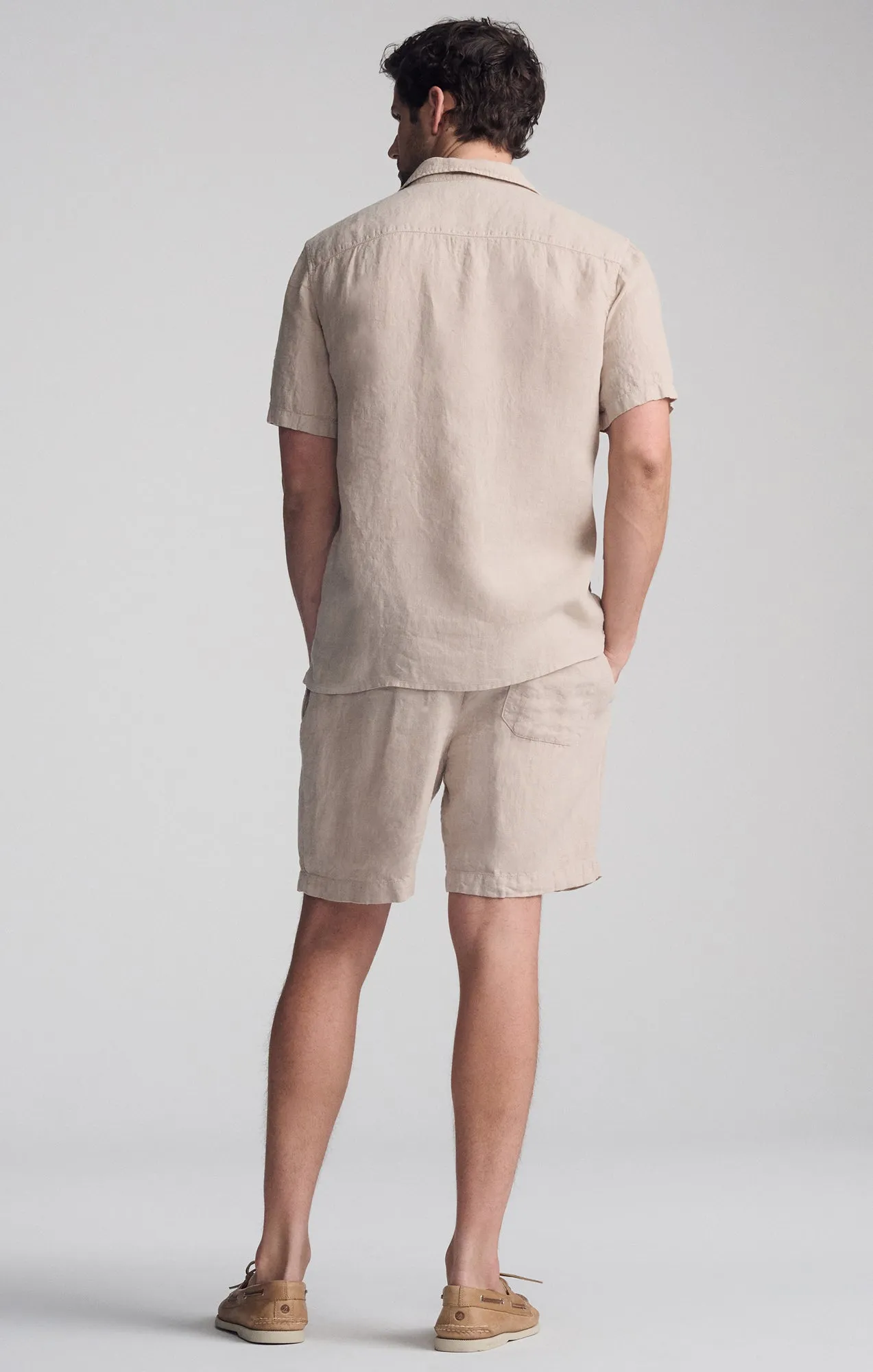 LINEN SHORT SLEEVE SHIRT IN SAND Fade Resistant Formula Casual Design