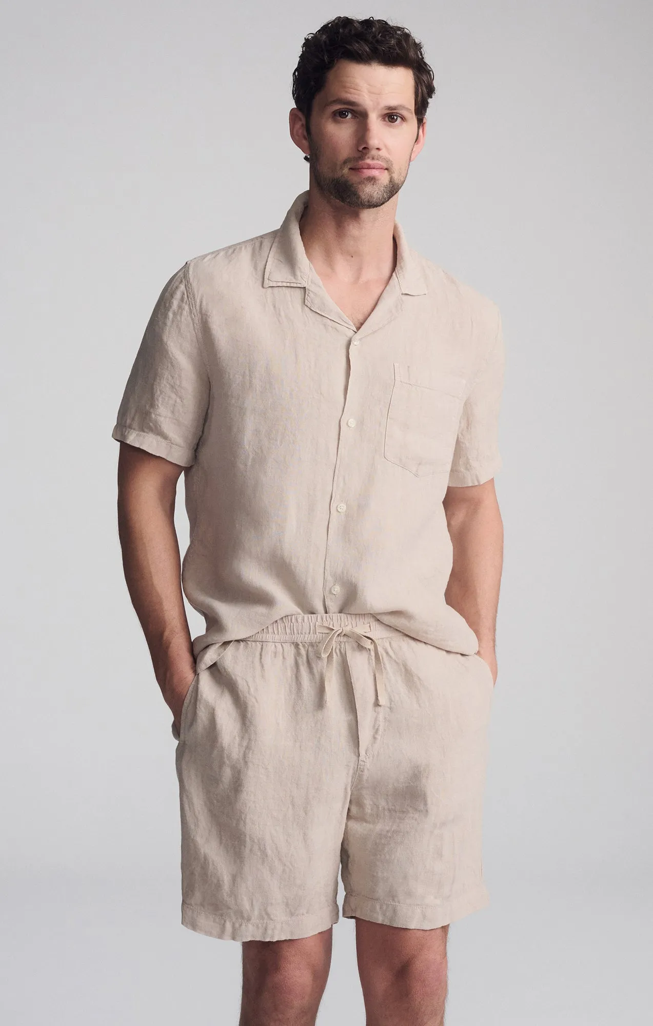 Microfiber Material Camouflage Style LINEN SHORT SLEEVE SHIRT IN SAND