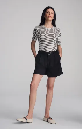 LINEN SHORTS IN BLACK Stretchy Waist