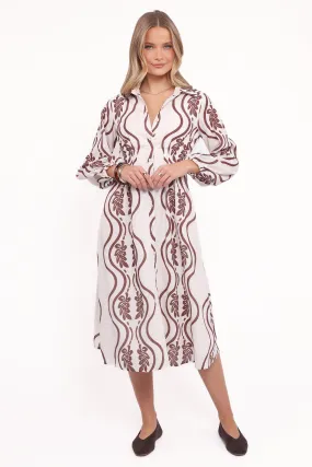 Vibrant Spirit Polished Design Lira Long Sleeve Midi Dress - Brown Print