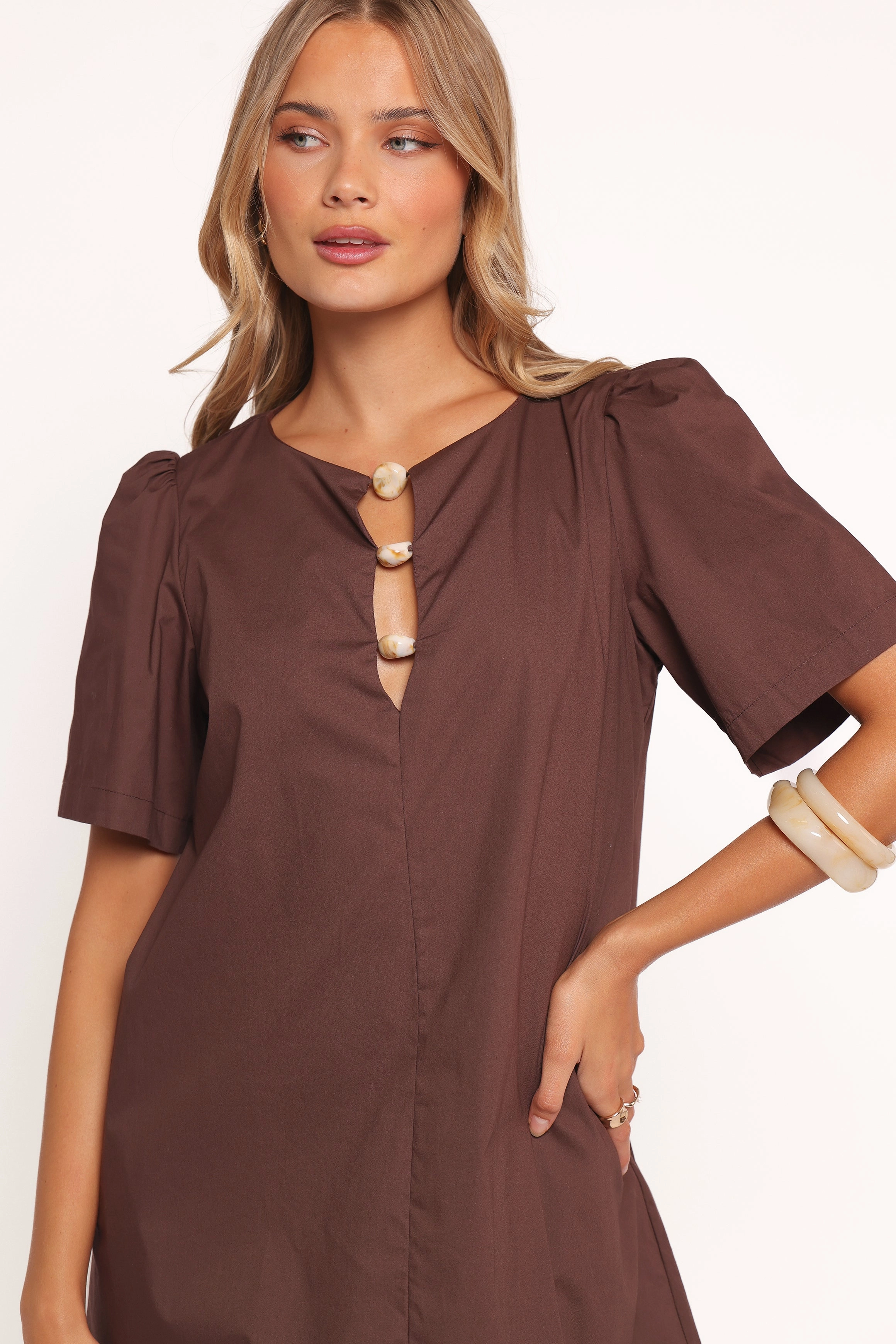 Modern Waist Design Seasonal Style Lirael Mini Dress - Espresso