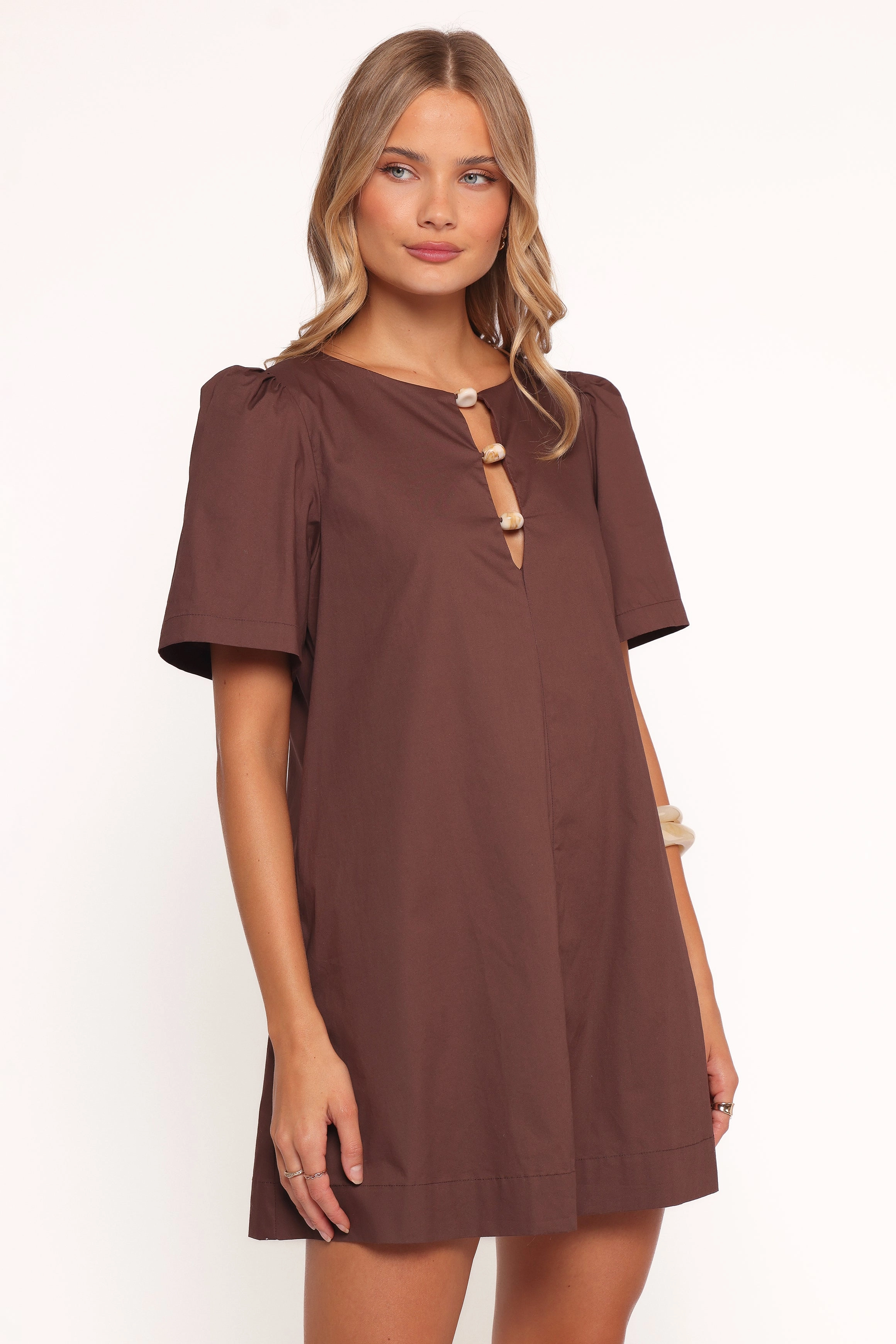 Lirael Mini Dress - Espresso Sculpted Detail