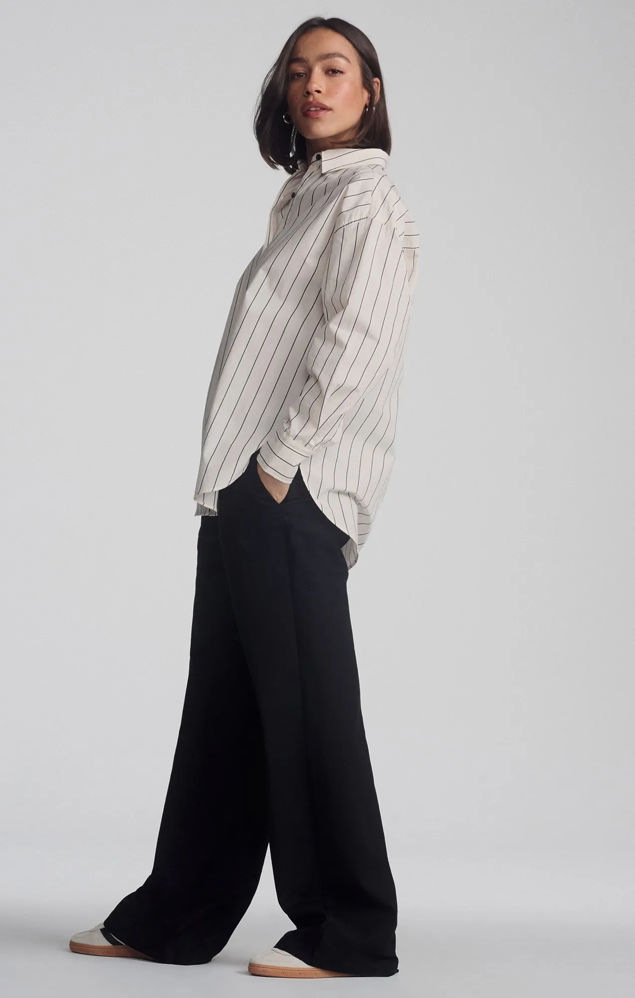 LONG SLEEVE BUTTON-UP SHIRT IN ANTRASIT STRIPE Reinforced Seams