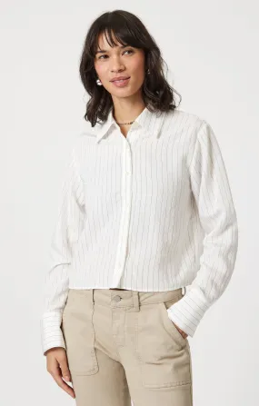 Lightweight Fabric Matte Look LONG SLEEVE BUTTON-UP SHIRT IN BLACK PIN STRIPE