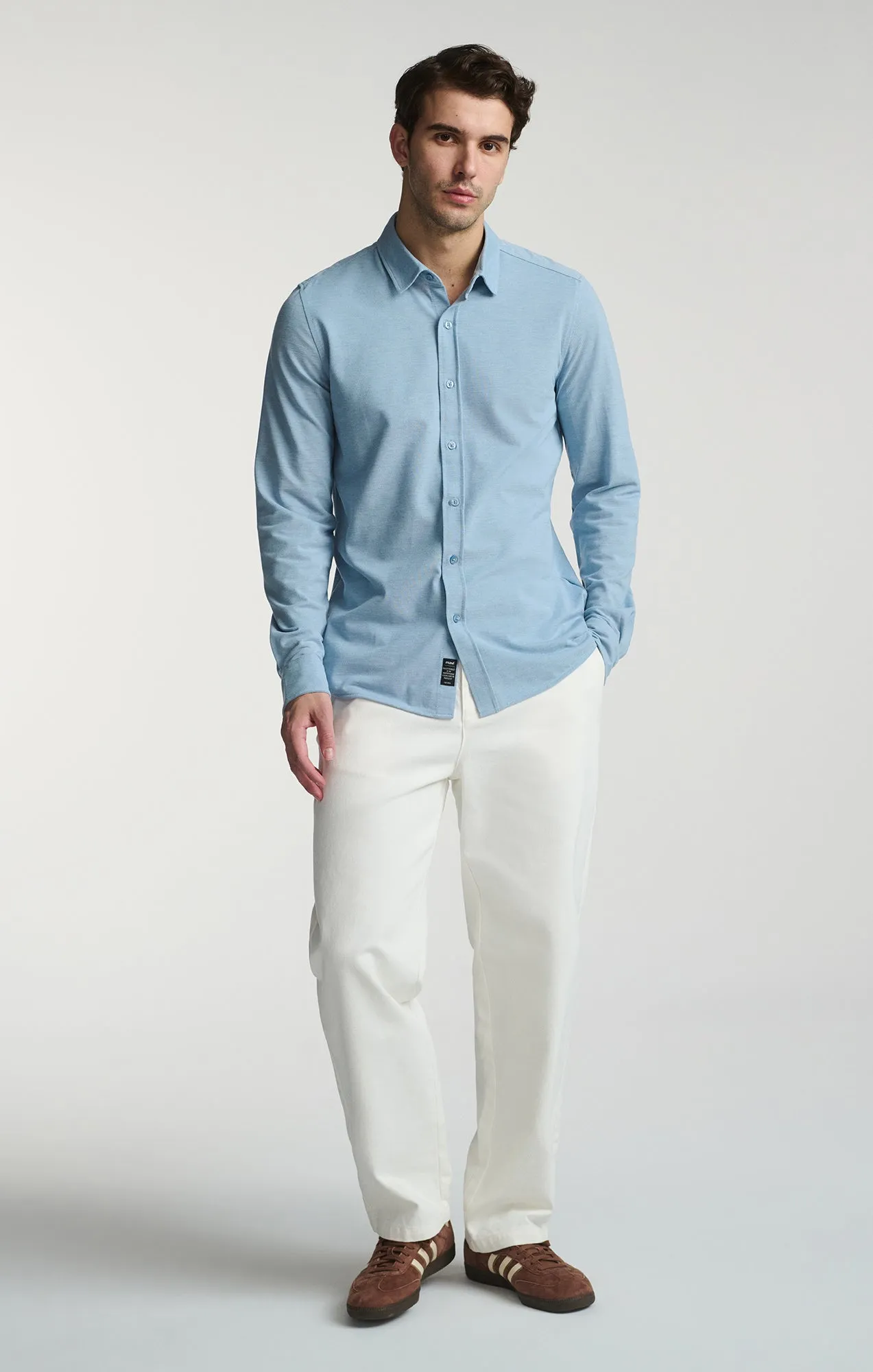 Tall Length LONG SLEEVE BUTTON-UP SHIRT IN BLUE SHADOW