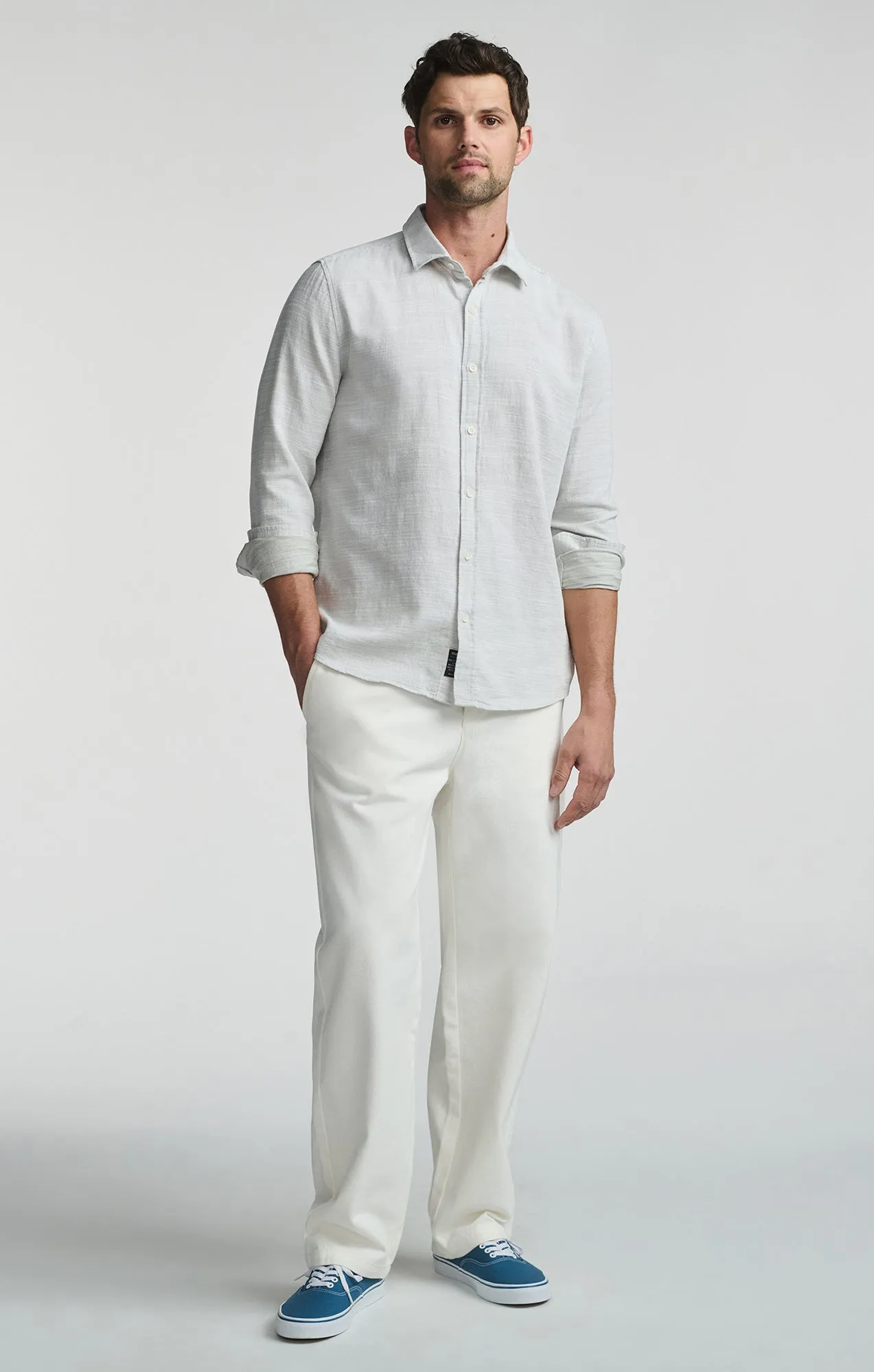 Recycled Polyester Blend Easy Care LONG SLEEVE BUTTON-UP SHIRT IN OIL GREEN