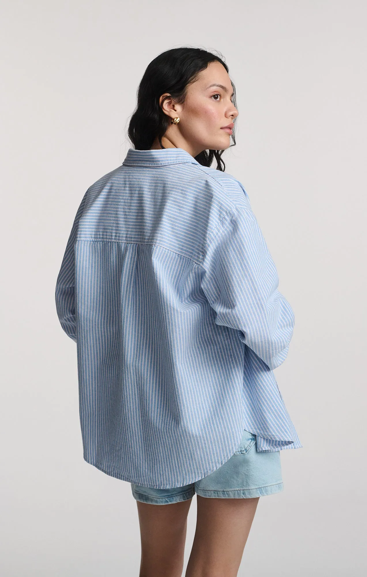 LONG SLEEVE BUTTON-UP SHIRT IN OXFORD BLUE STRIPED Reinforced Elasticity Vibrant Colors