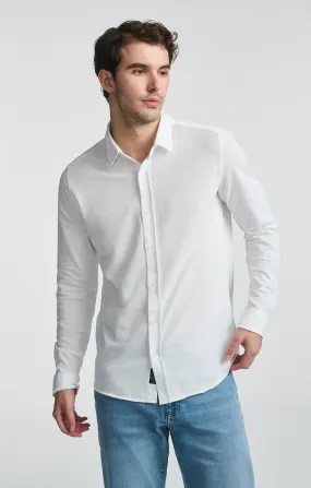 LONG SLEEVE BUTTON-UP SHIRT IN WHITE Simple Comfort Beach Attire