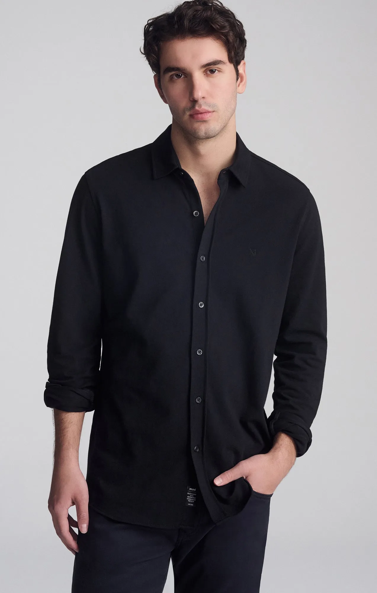 Student Essential Stylish Design LONG SLEEVE DRESS SHIRT IN BLACK