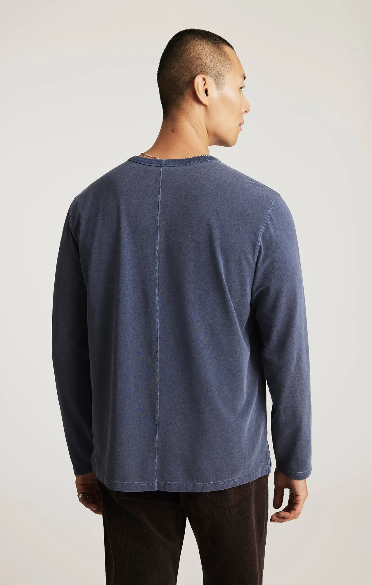 Flexible Comfort LONG SLEEVE HENLEY T-SHIRT IN OUTER SPACE