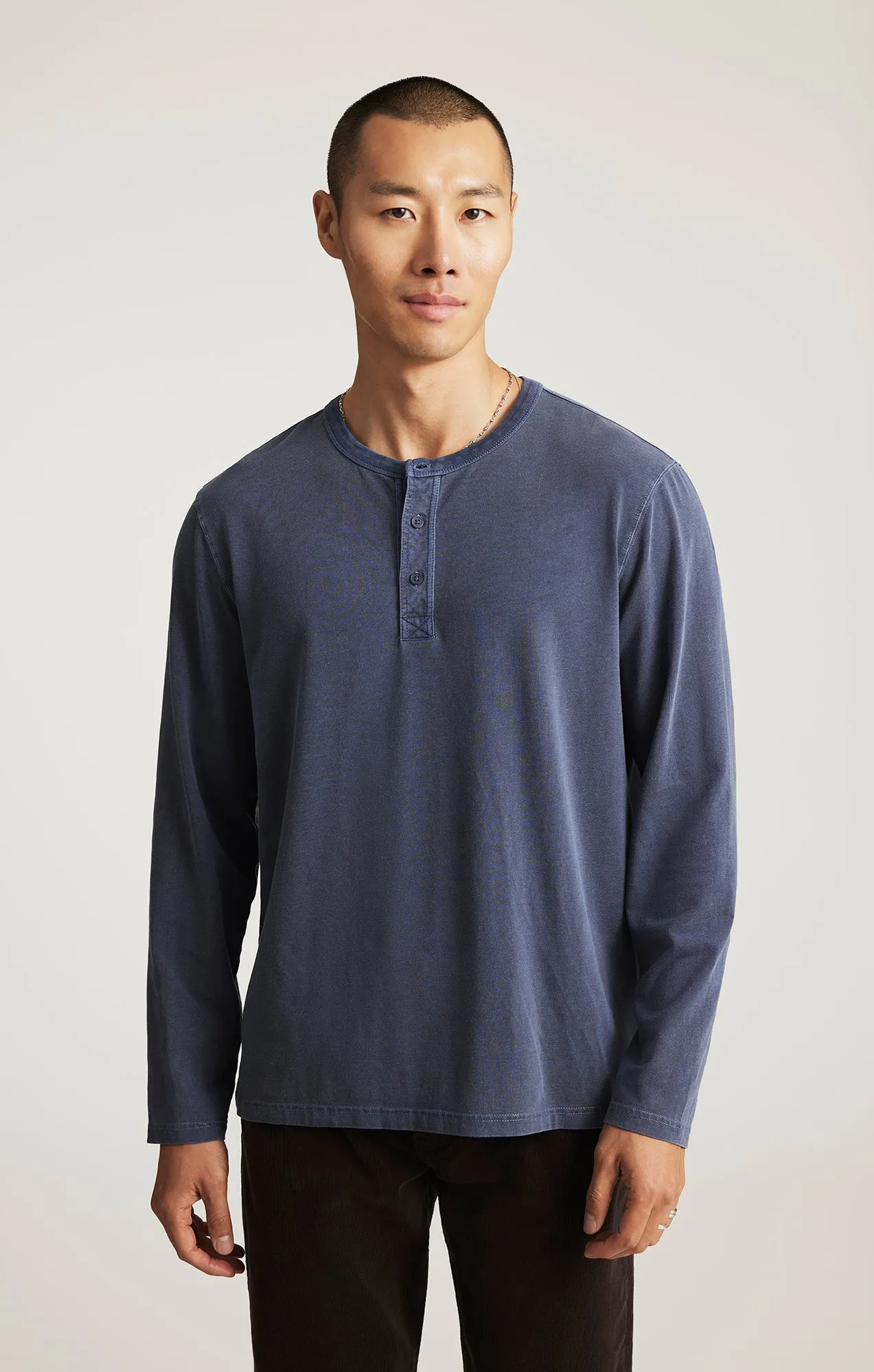 Eco Friendly Dyes LONG SLEEVE HENLEY T-SHIRT IN OUTER SPACE