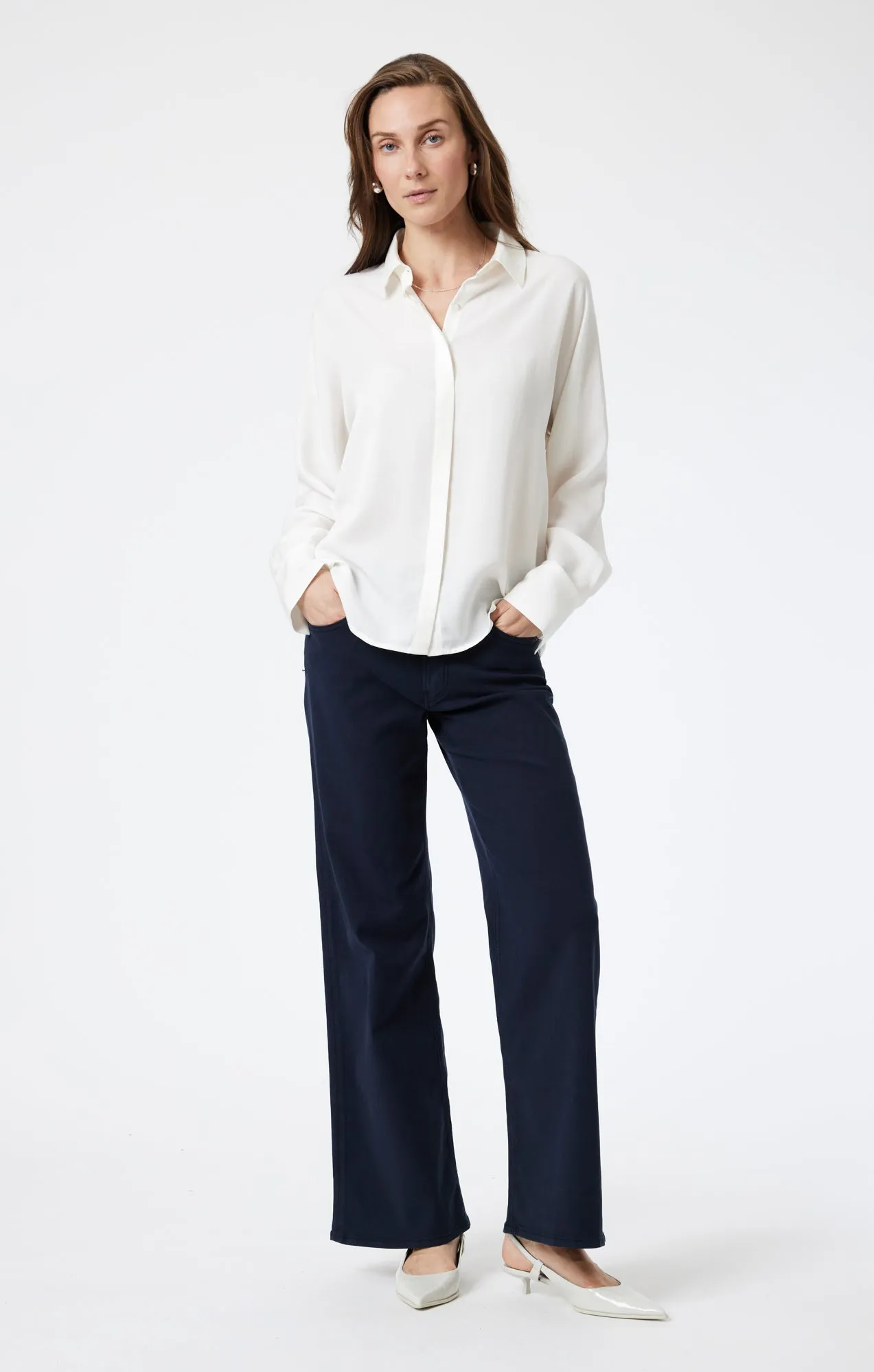 Classic Look Youthful Vibe LONG SLEEVE TENCEL SHIRT IN ANTIQUE WHITE