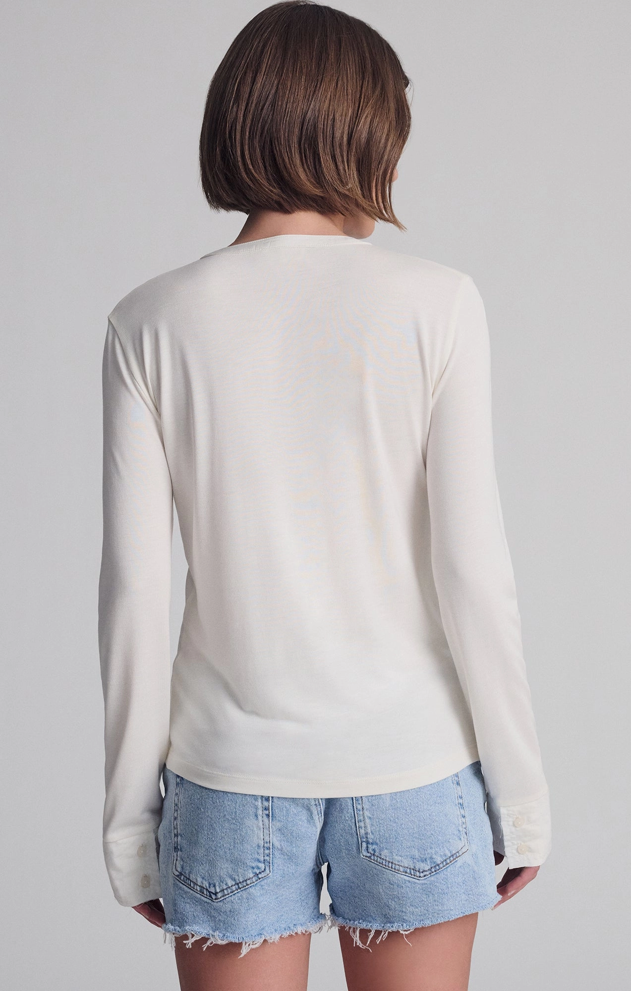 Feminine Touch FadeResistant LONG SLEEVE HENLEY IN COCONUT MILK