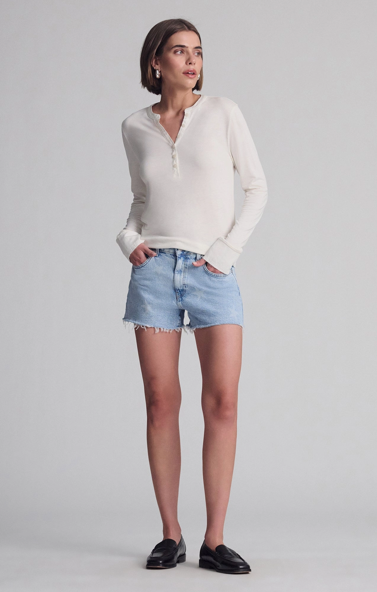 Versatile Wearable Side Vent Design LONG SLEEVE HENLEY IN COCONUT MILK