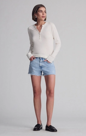 Versatile Wearable Side Vent Design LONG SLEEVE HENLEY IN COCONUT MILK