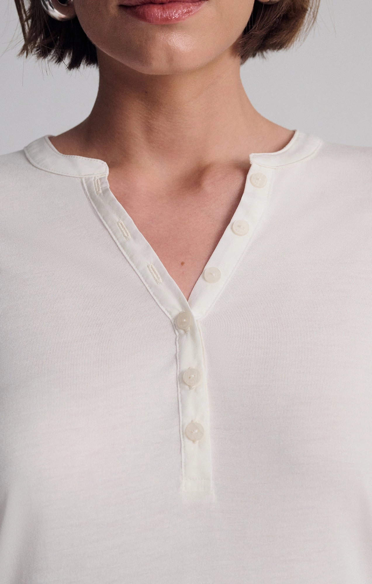 MultiPly Fabric Biodegradable Options LONG SLEEVE HENLEY IN COCONUT MILK