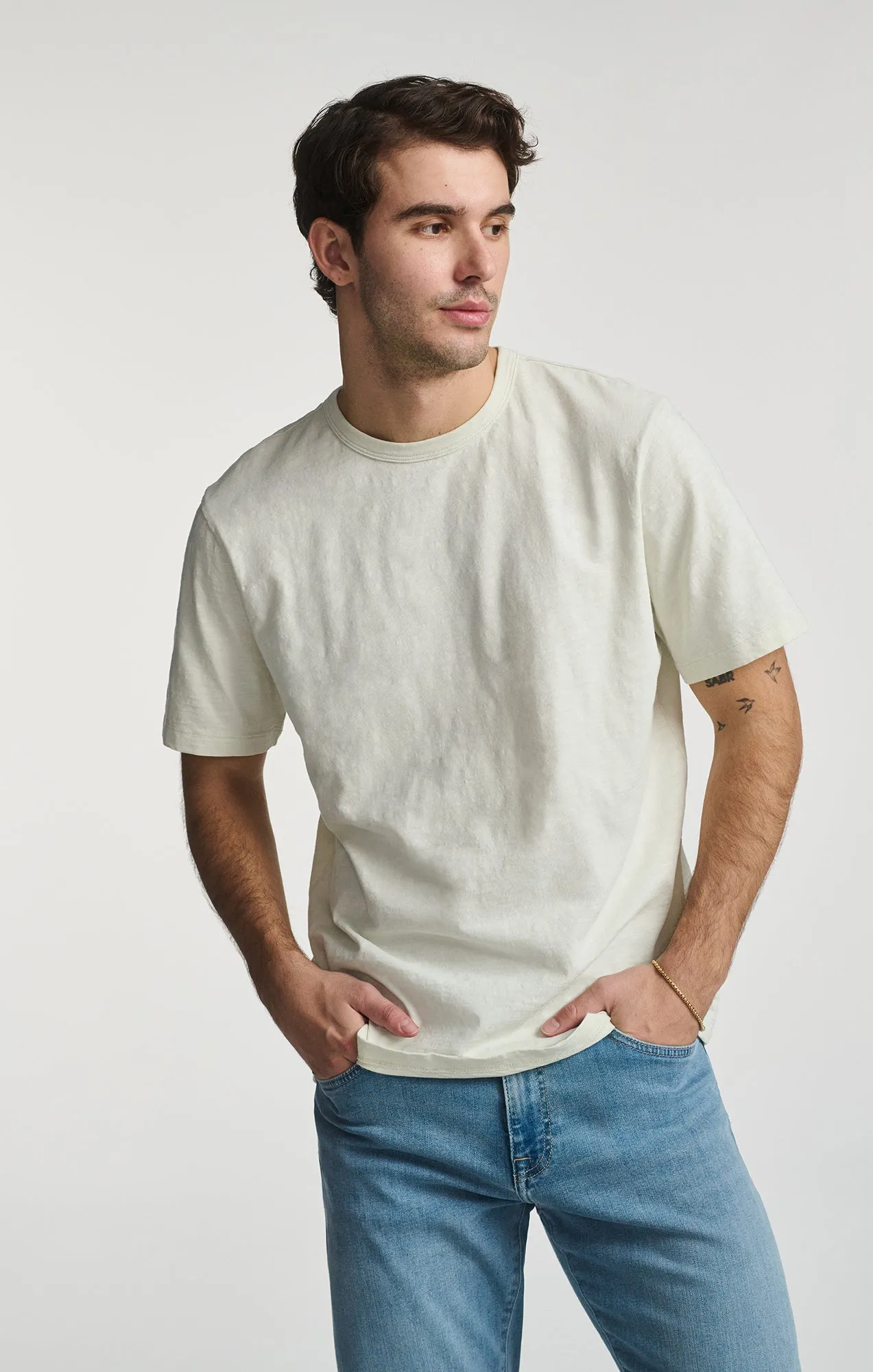 SLUB SHORT SLEEVE T-SHIRT IN FOGGY DEW All-Season Comfort Wear Flexible Neckline