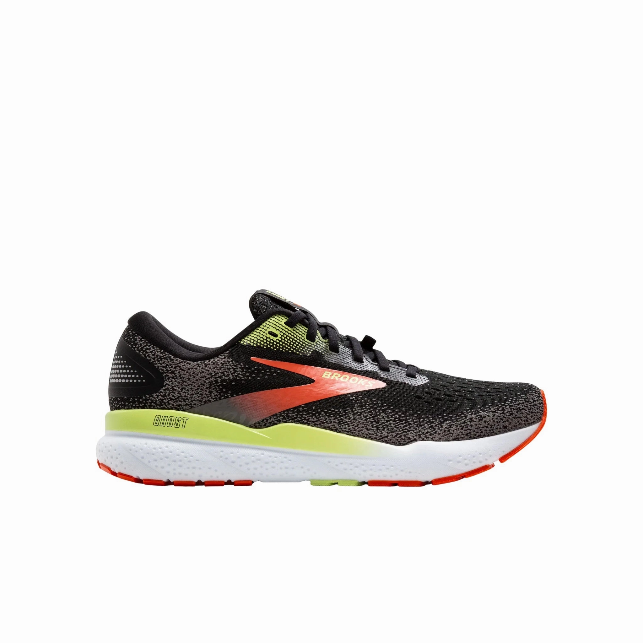 Brooks Men's Ghost 16 GTX Road Running Shoes - Black/Mandarin Red/Green Bonded Seam Construction