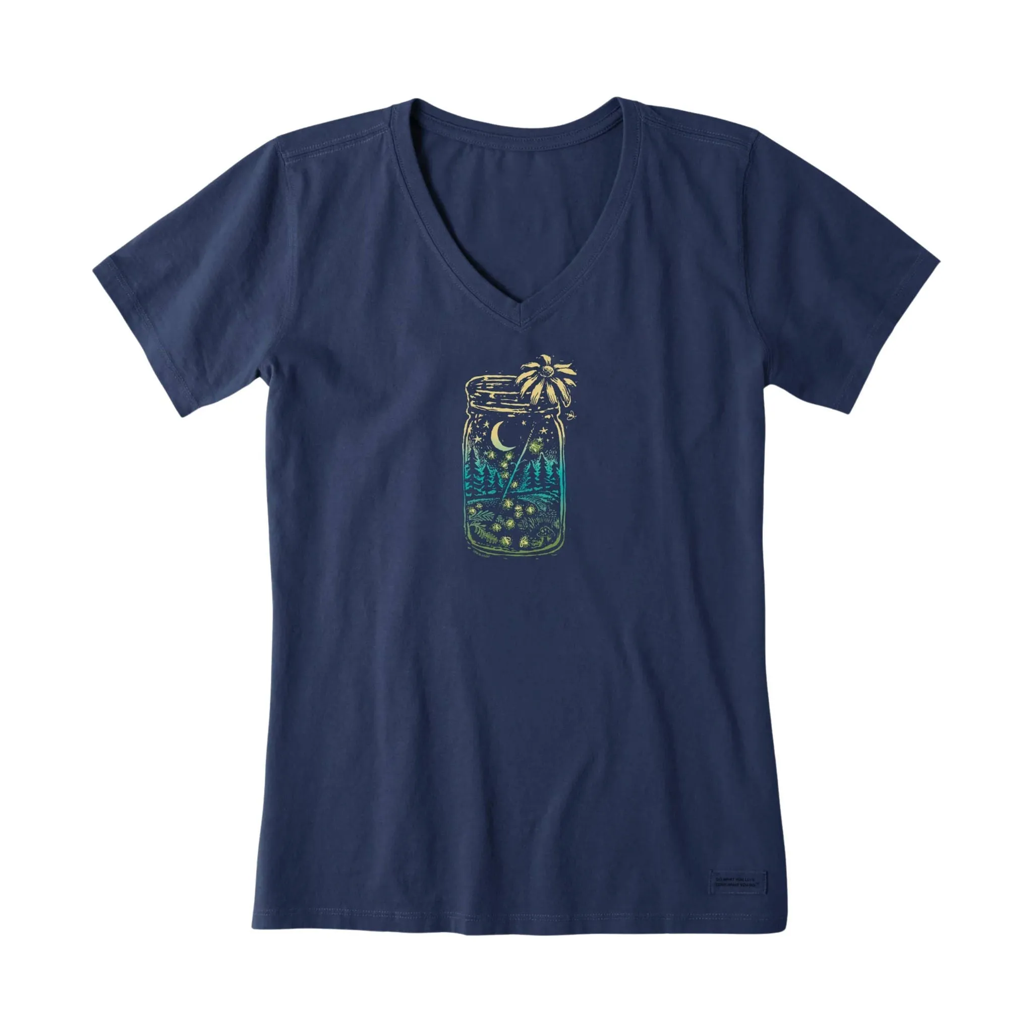 Life Is Good Women's Firefly Moon Jar Short Sleeve Crusher Vee - Darkest Blue BondedShoulderTaping Fashionable Tank