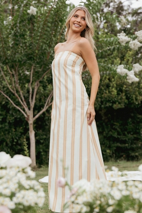 Luisa Midi Dress - Brown Stripe Simple Spirit Event Glow