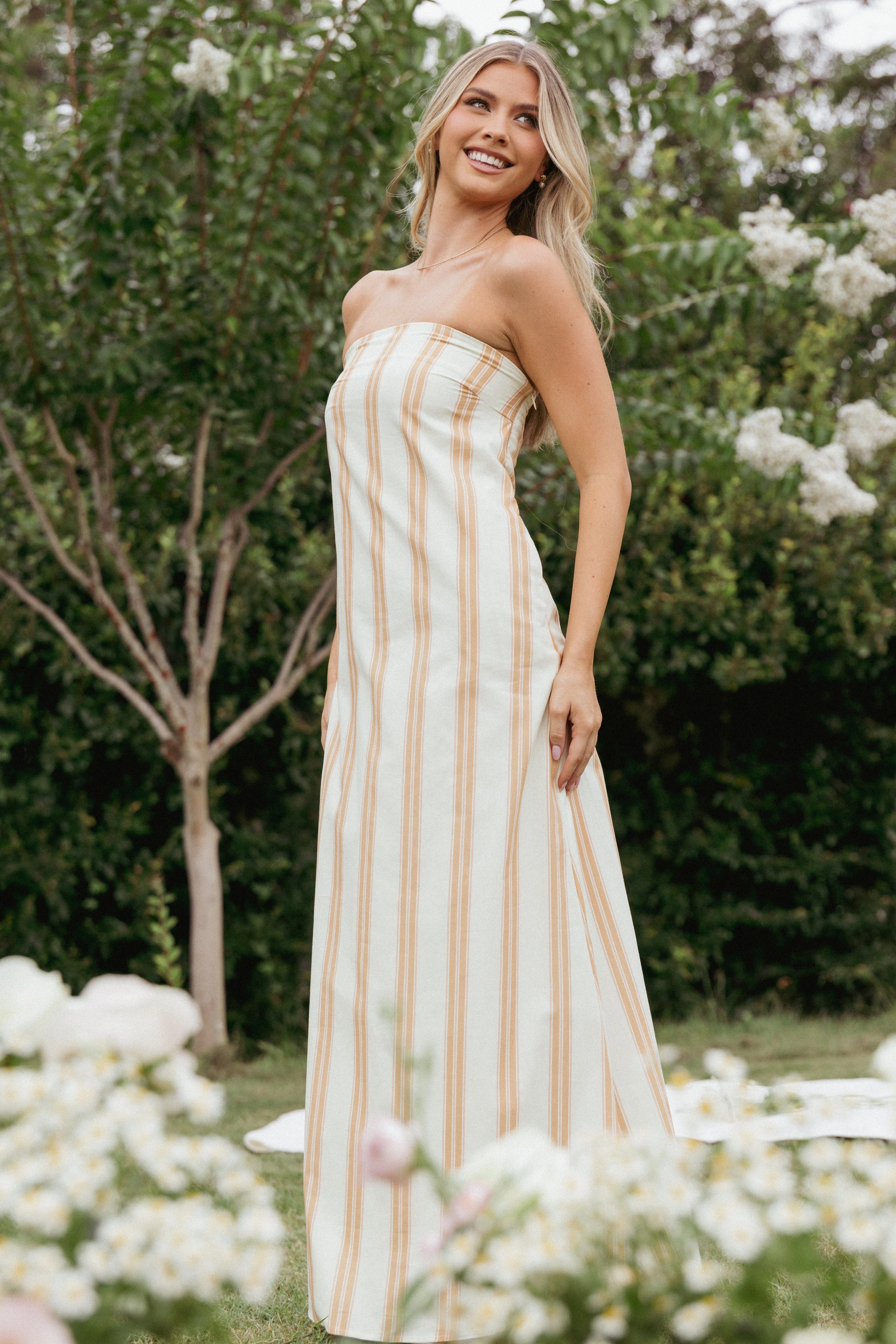Luisa Midi Dress - Brown Stripe Simple Spirit Event Glow