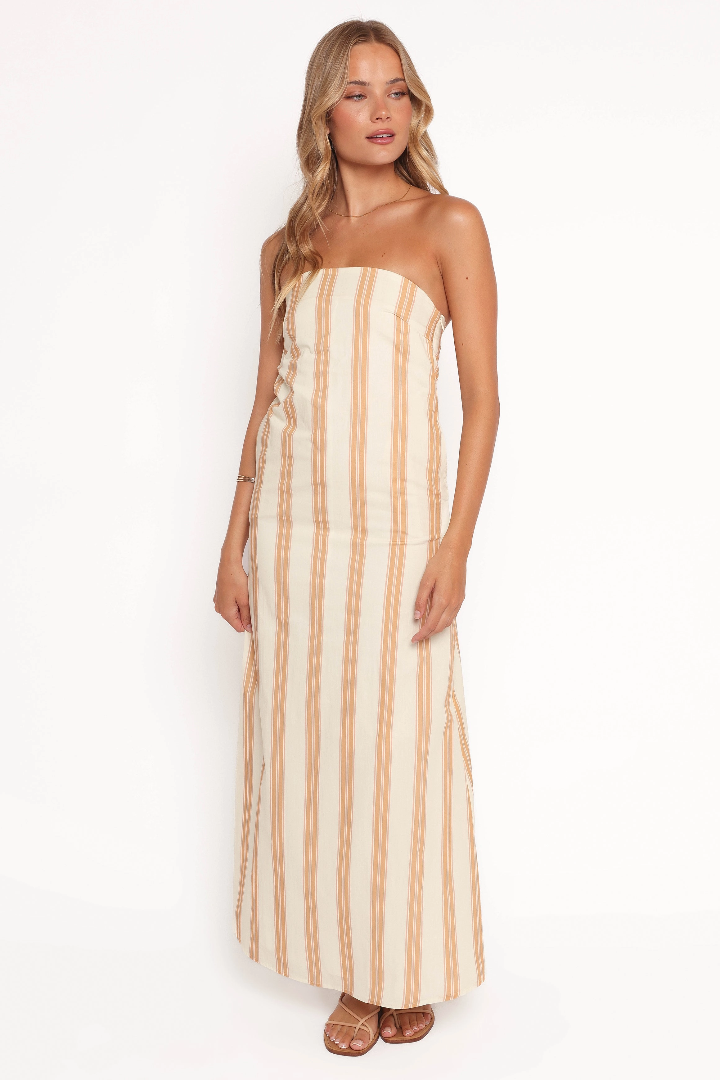 Soft and Stylish Luisa Midi Dress - Brown Stripe