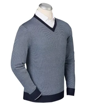 Luxe 100% Mercerized Cotton Hairline Stripe V-Neck Sweater Day To Day Indoor Layer