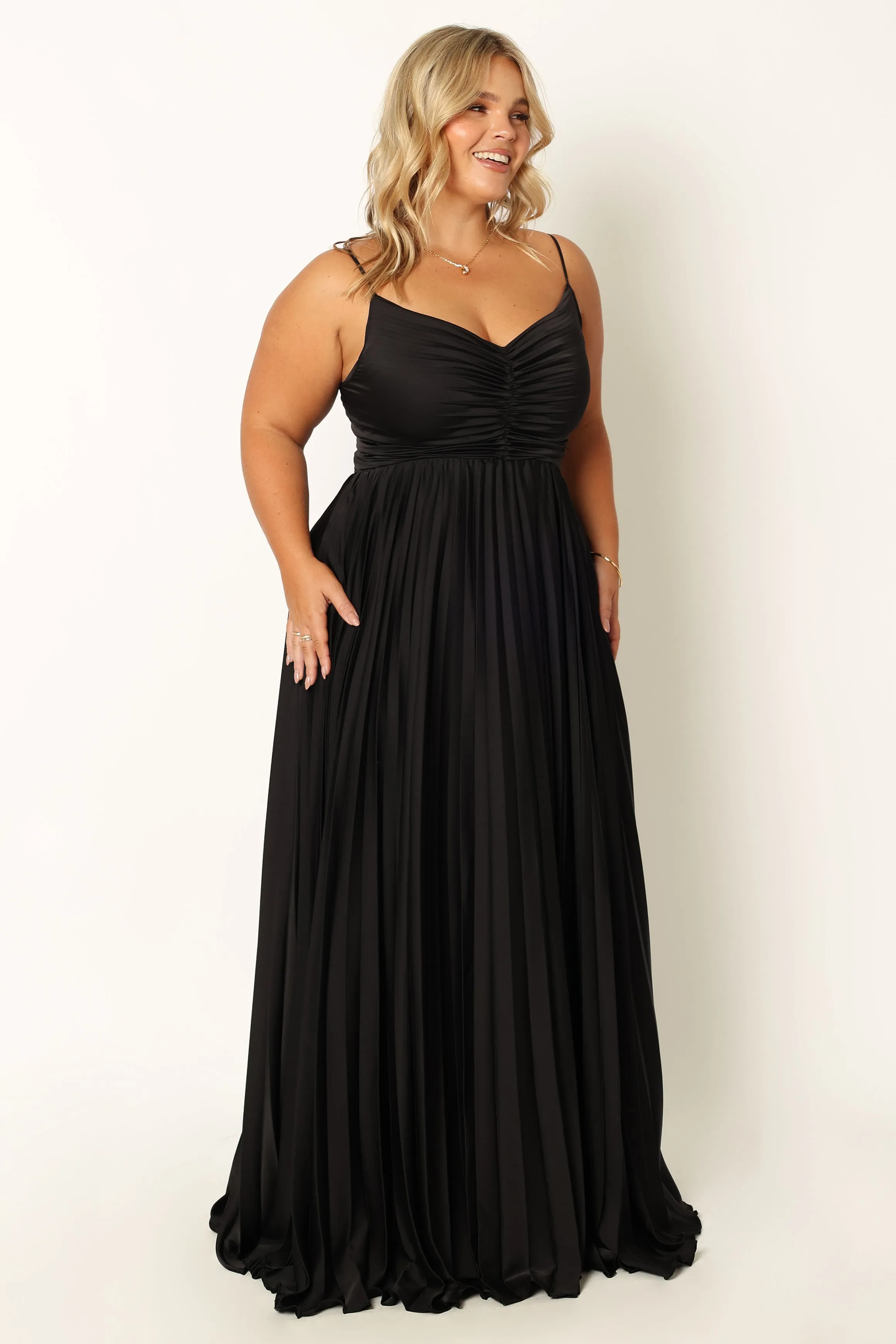 City Style Matte Look Naira Pleated Maxi Dress - Black