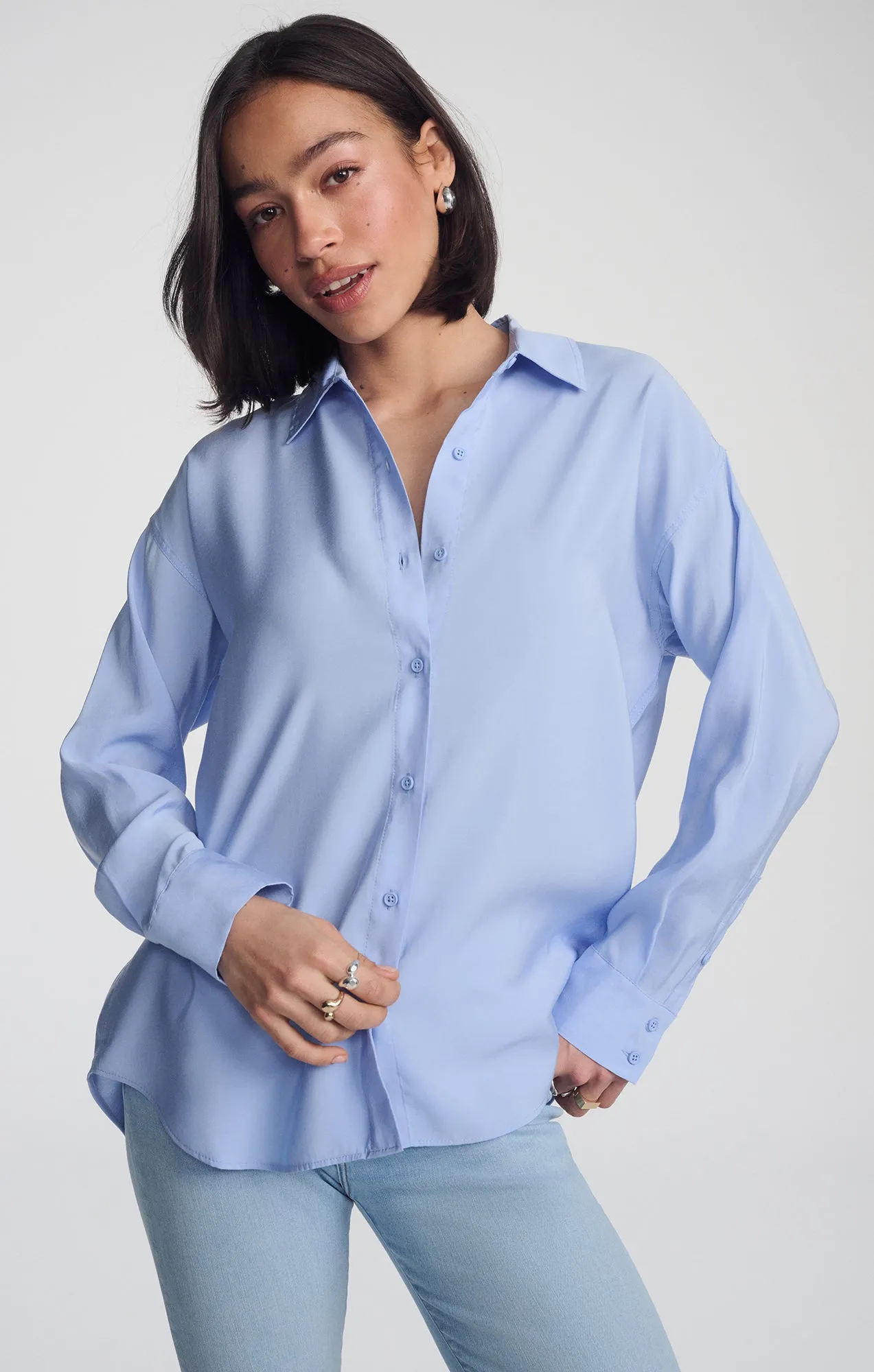 LUXE TOUCH BUTTON-UP SHIRT IN LAVENDER LUSTRE Gift Idea