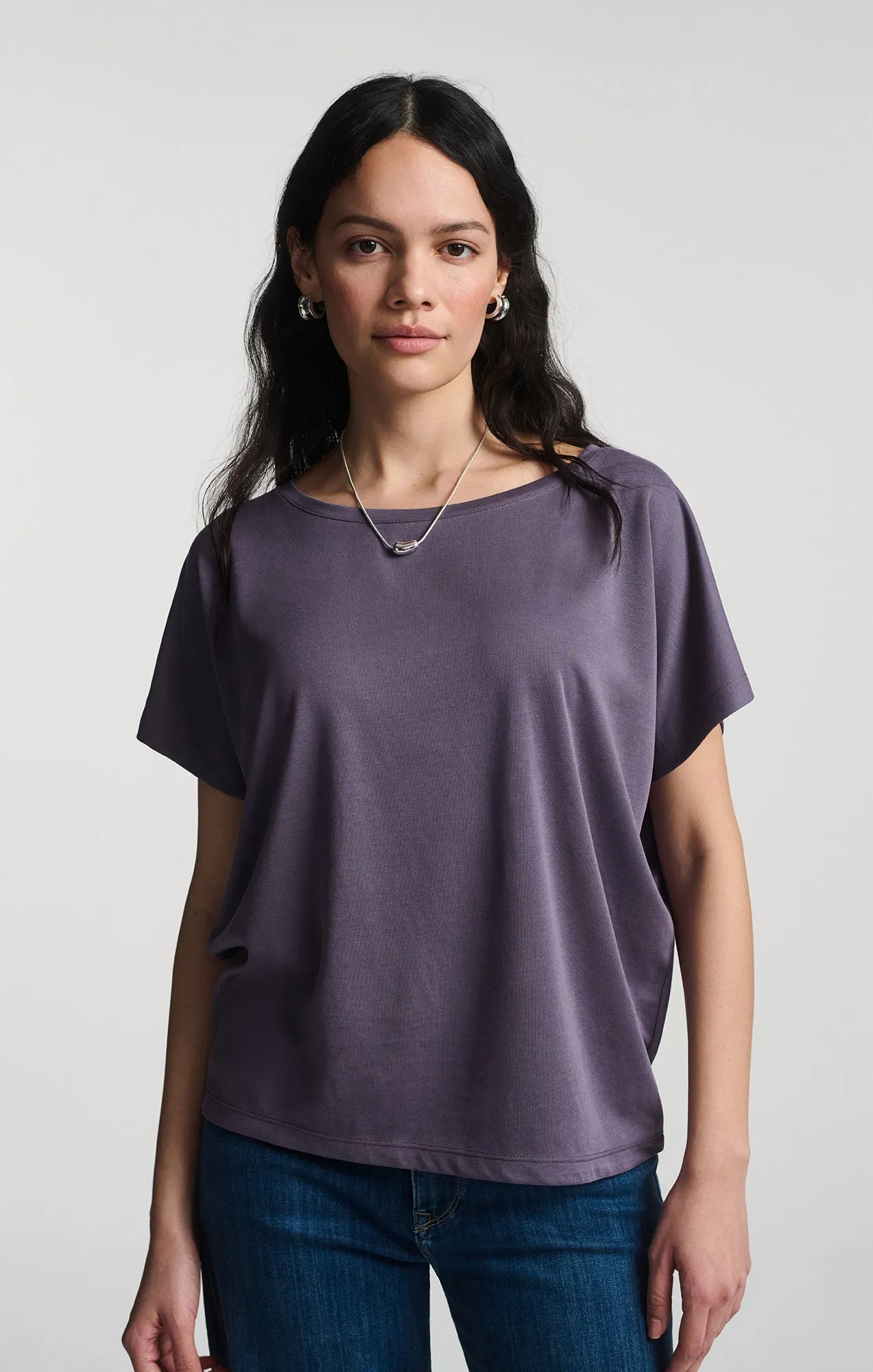 LUXE TOUCH TENCEL? BOAT NECK T-SHIRT IN CADET Weekend Comfort Wear Casual Active Wear
