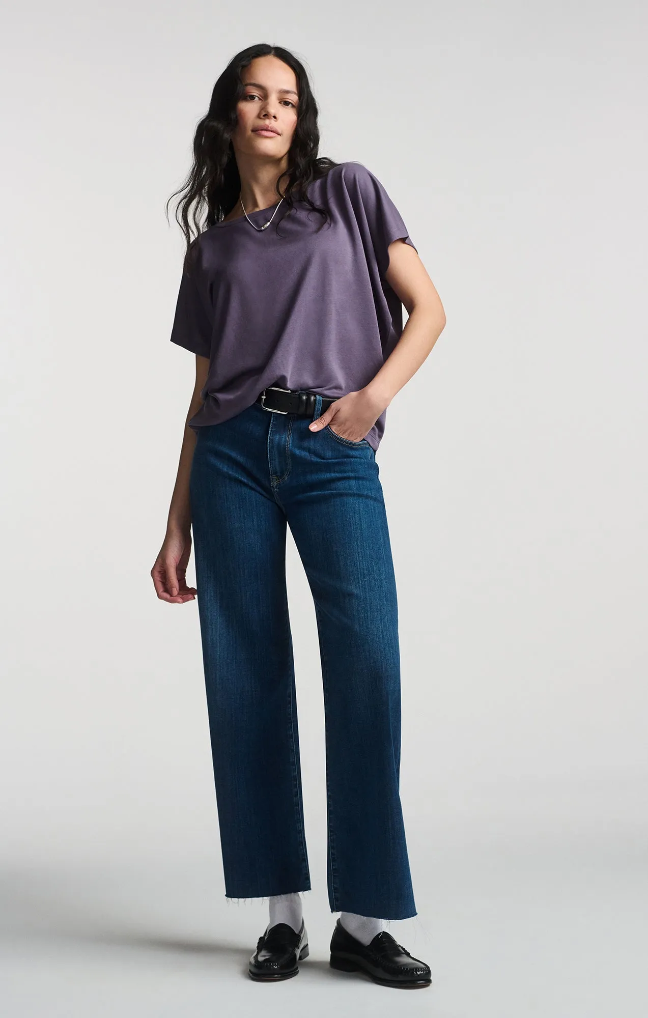 LUXE TOUCH TENCEL? BOAT NECK T-SHIRT IN CADET Durable Collar Construction Fit For All Day