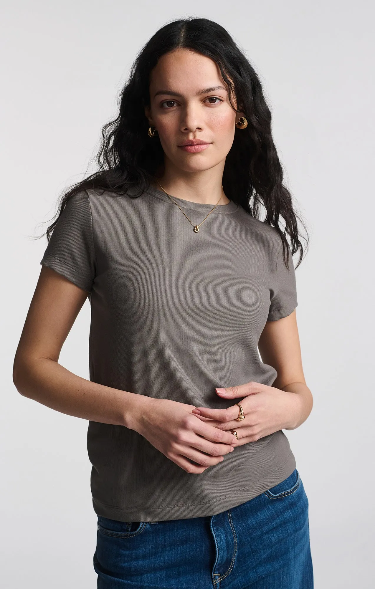 LUXE TOUCH TENCEL? RIBBED T-SHIRT IN DARK GULL GRAY Flexible Waist