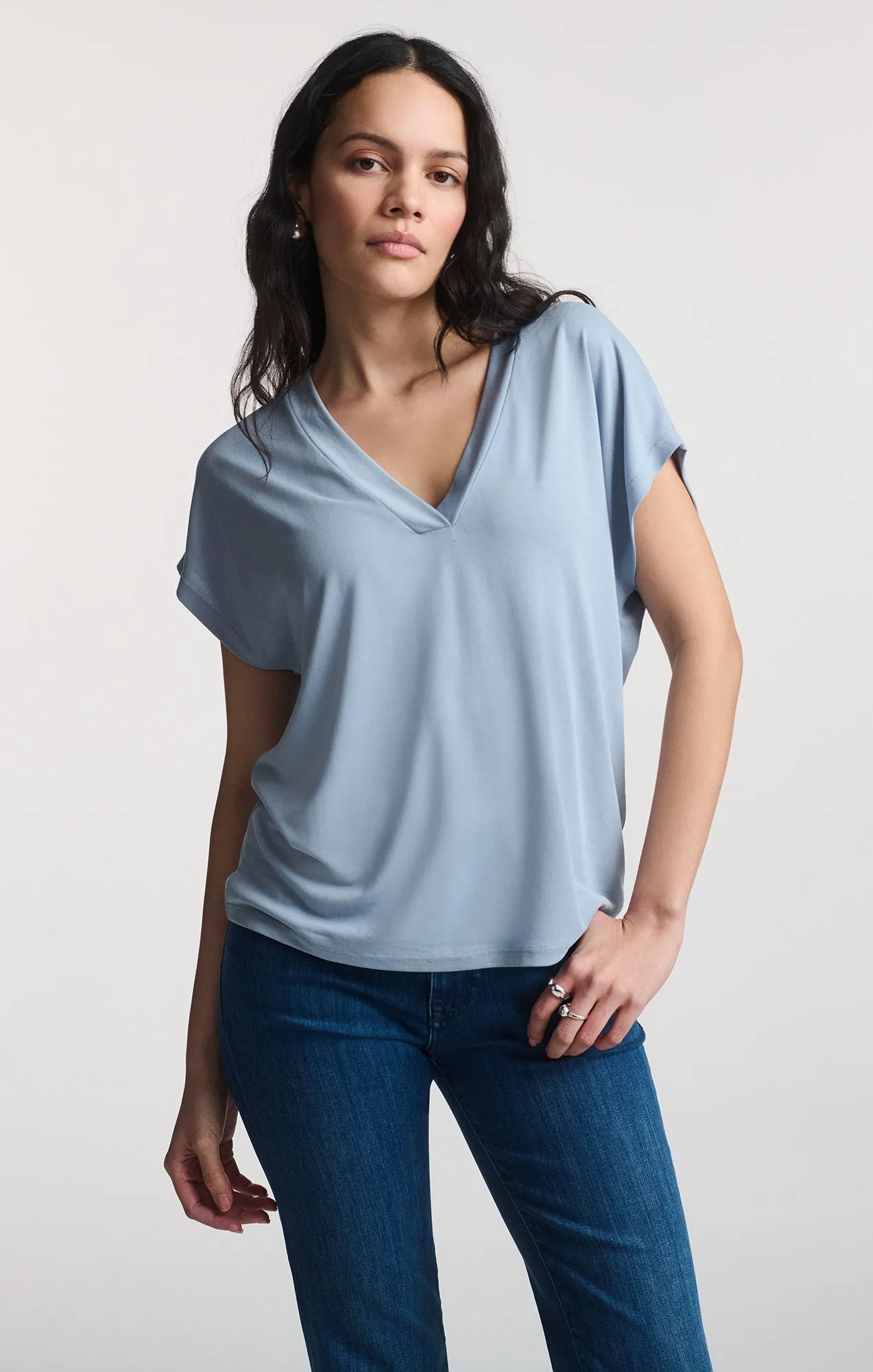 LUXE TOUCH TENCEL? V-NECK SHIRT IN ZEN BLUE Soft Wear