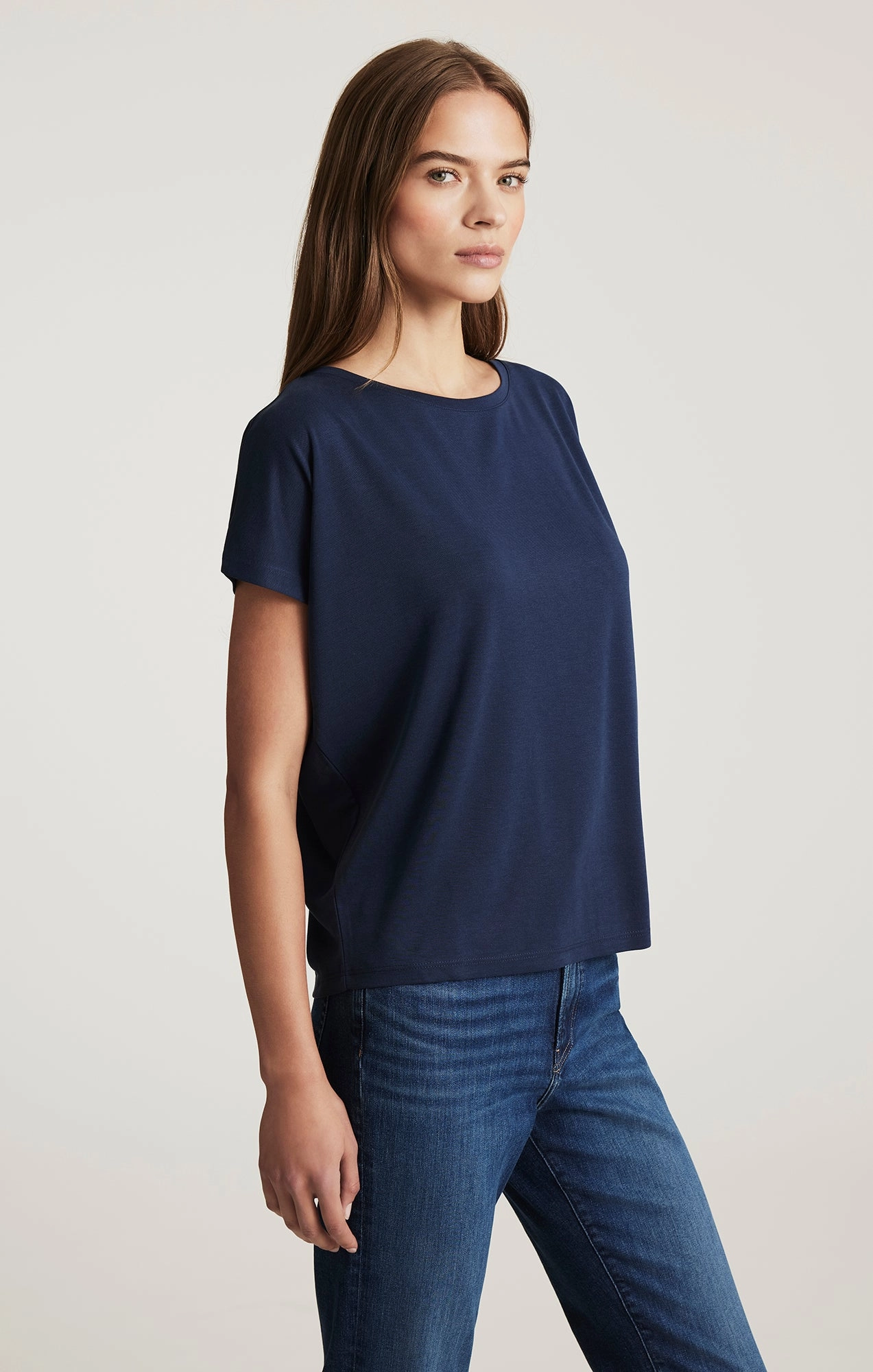 Casual Everyday LUXE TOUCH TENCEL? BOAT NECK T-SHIRT IN MOOD INDIGO