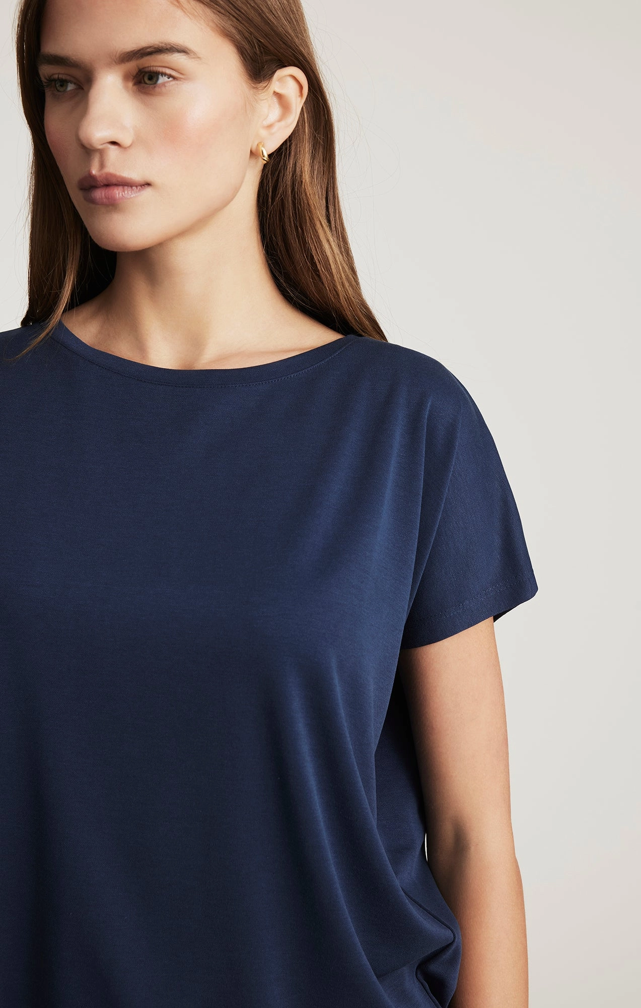 Recycled Polyester Versatile Fashion LUXE TOUCH TENCEL? BOAT NECK T-SHIRT IN MOOD INDIGO