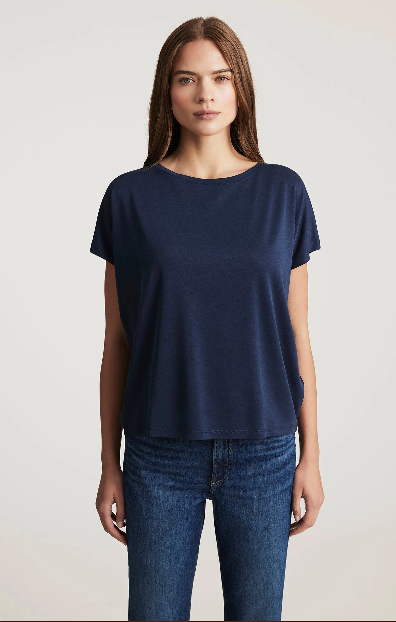 LUXE TOUCH TENCEL? BOAT NECK T-SHIRT IN MOOD INDIGO TearResistant Fabric